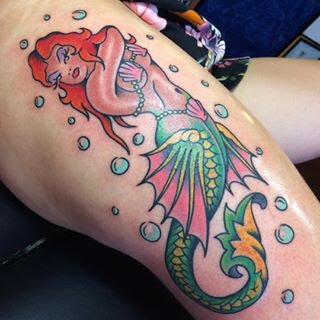 Mermaid tattoo in bright color by Demian Bouchan at Southern Star Tattoo in Atlanta, Georgia