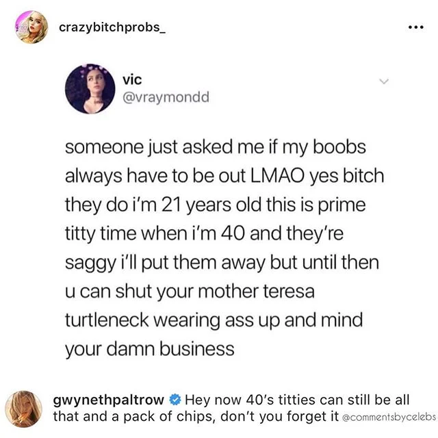 Let's hear it for 40's titties. #CommentsByCelebs