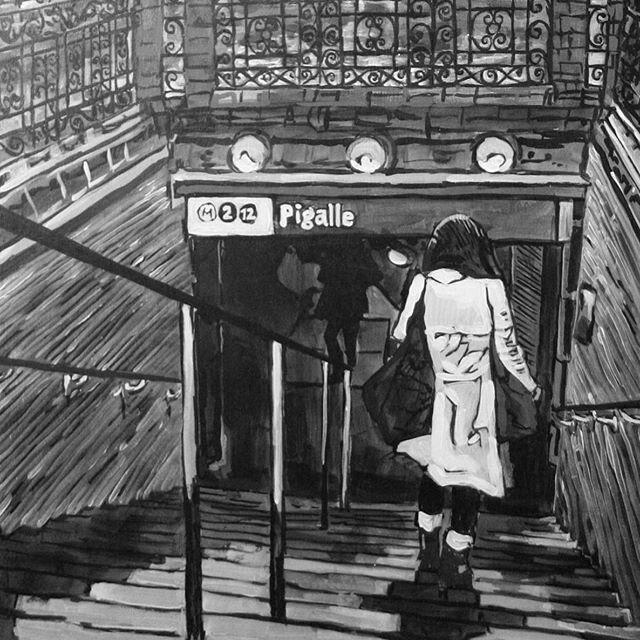 Paris Metropolitain- detail of acrylic black and white painting. Currently @f2furnishingsyyc 
www.elise-art.com 
#parispainting #calgaryartist