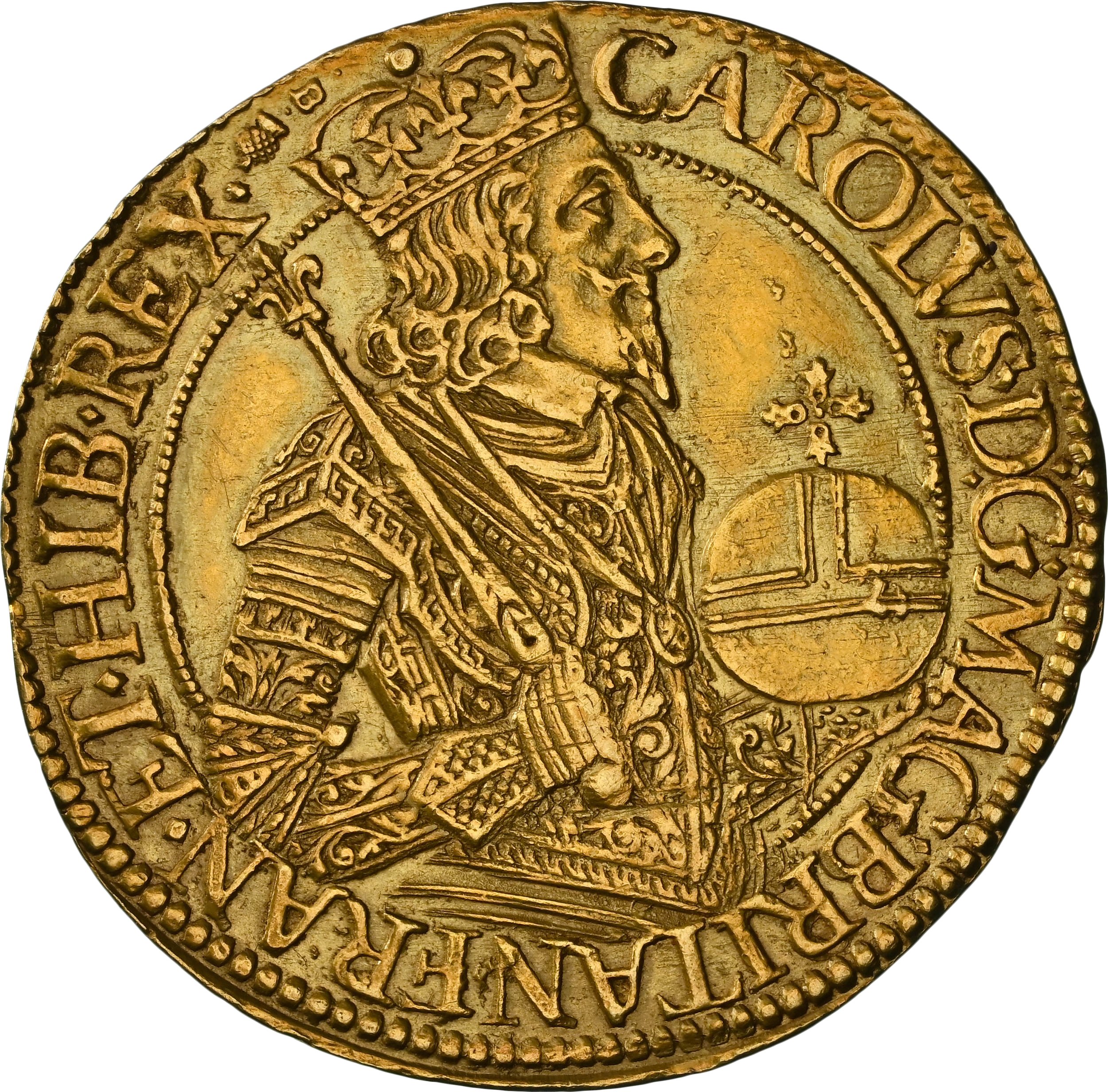 Scotland, Charles I Gold Unit by Briot AU58 s.5531