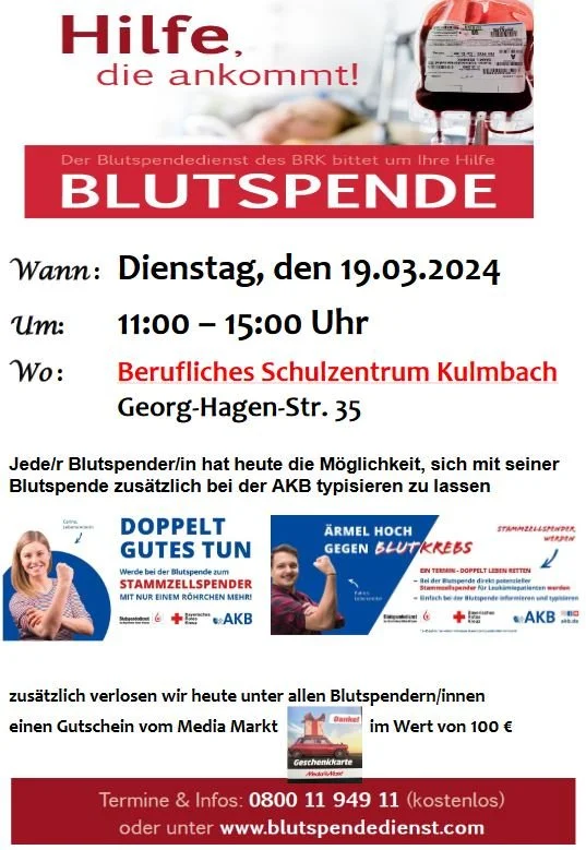Blutspende 2024 am BSZ Kulmbach