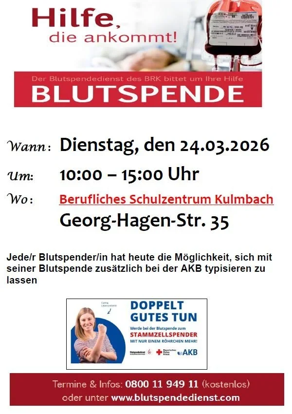 Blutspende 2026 am BSZ Kulmbach