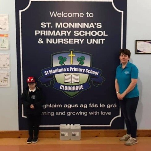 Big thanks to Teddy delivering a donation of sanitiser to his school, St. Moninnas on behalf of us at @afconsultancy and @killowendistillery. Good man Teddy!!