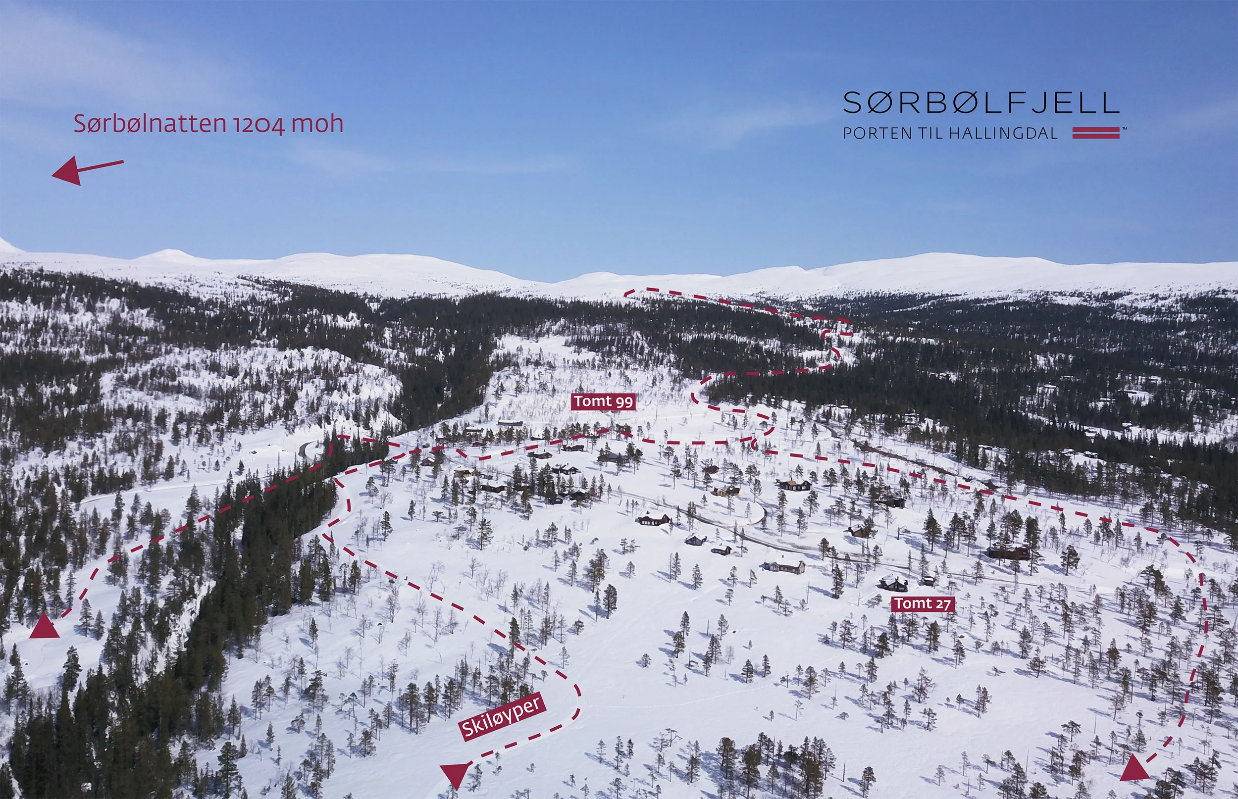 Oversiktskart over Sørbølfjell tomteområde. (Klikk for større bilde).