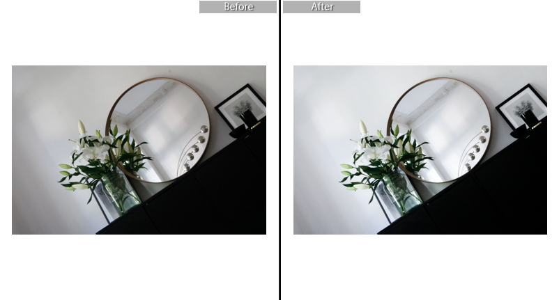 Lightroom before & after // Increased exposure, contrast, highlights, whites, clarity. Decreased temperature, shadows, blacks, saturation. Afterwards upped the brightness in Photoshop (not shown). 