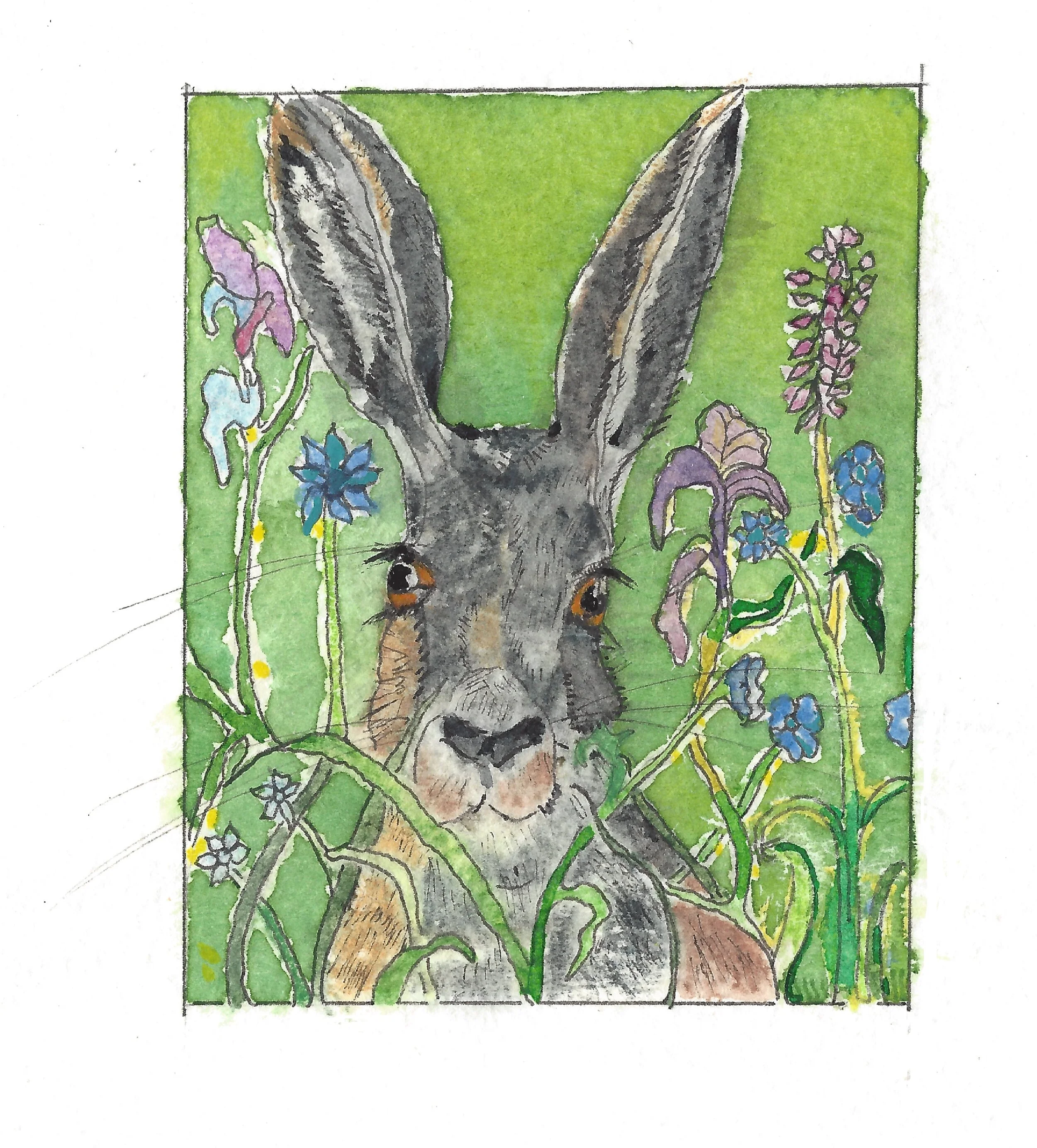 Green Hare Print - detail