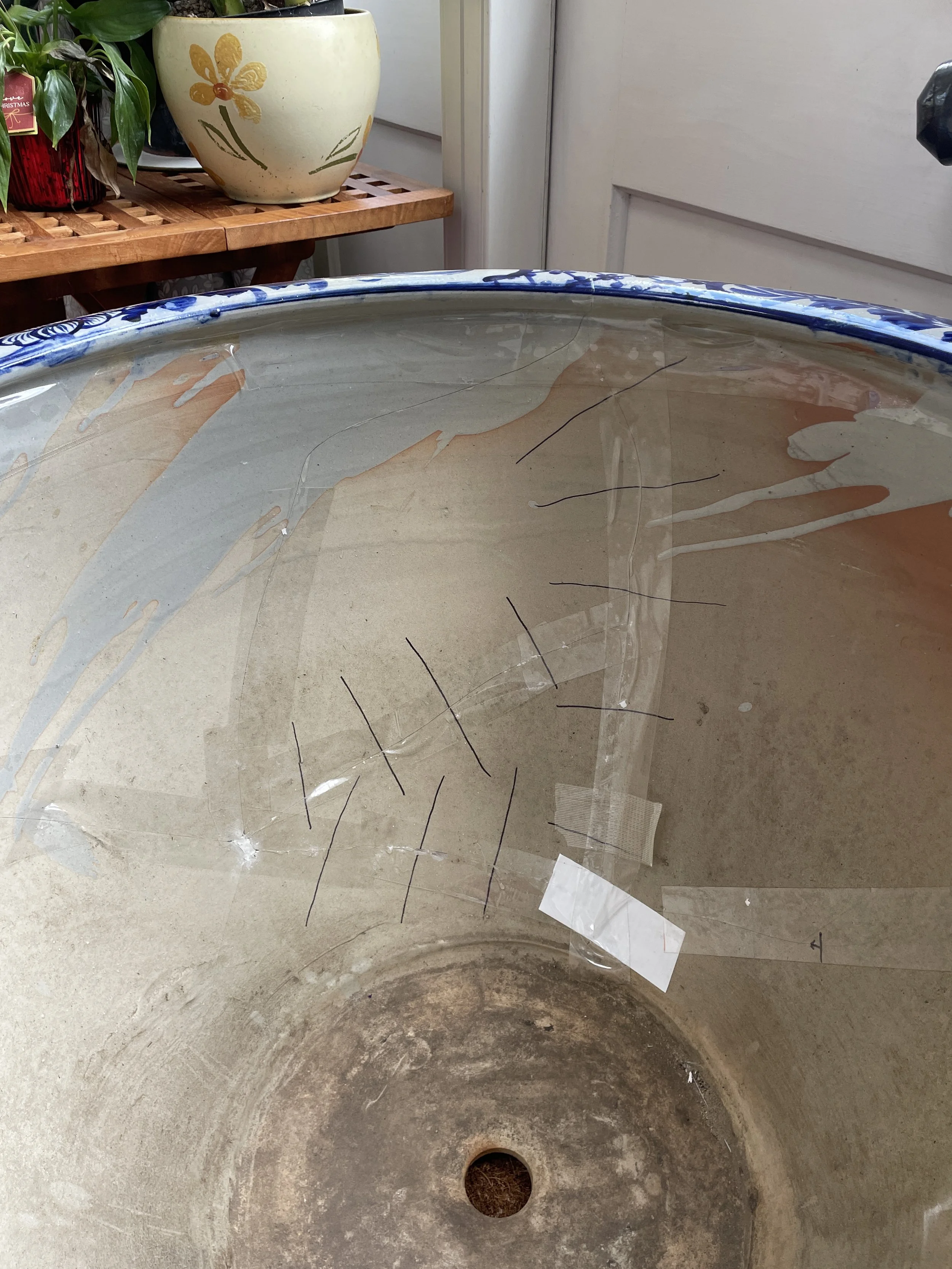 Interior showing cracks that were joined