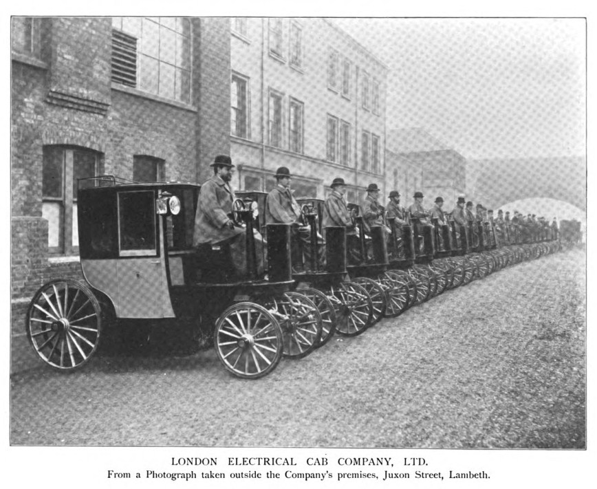 Walter Bersey’s 1897 Electric Cab, London’s first self propelled Taxi.