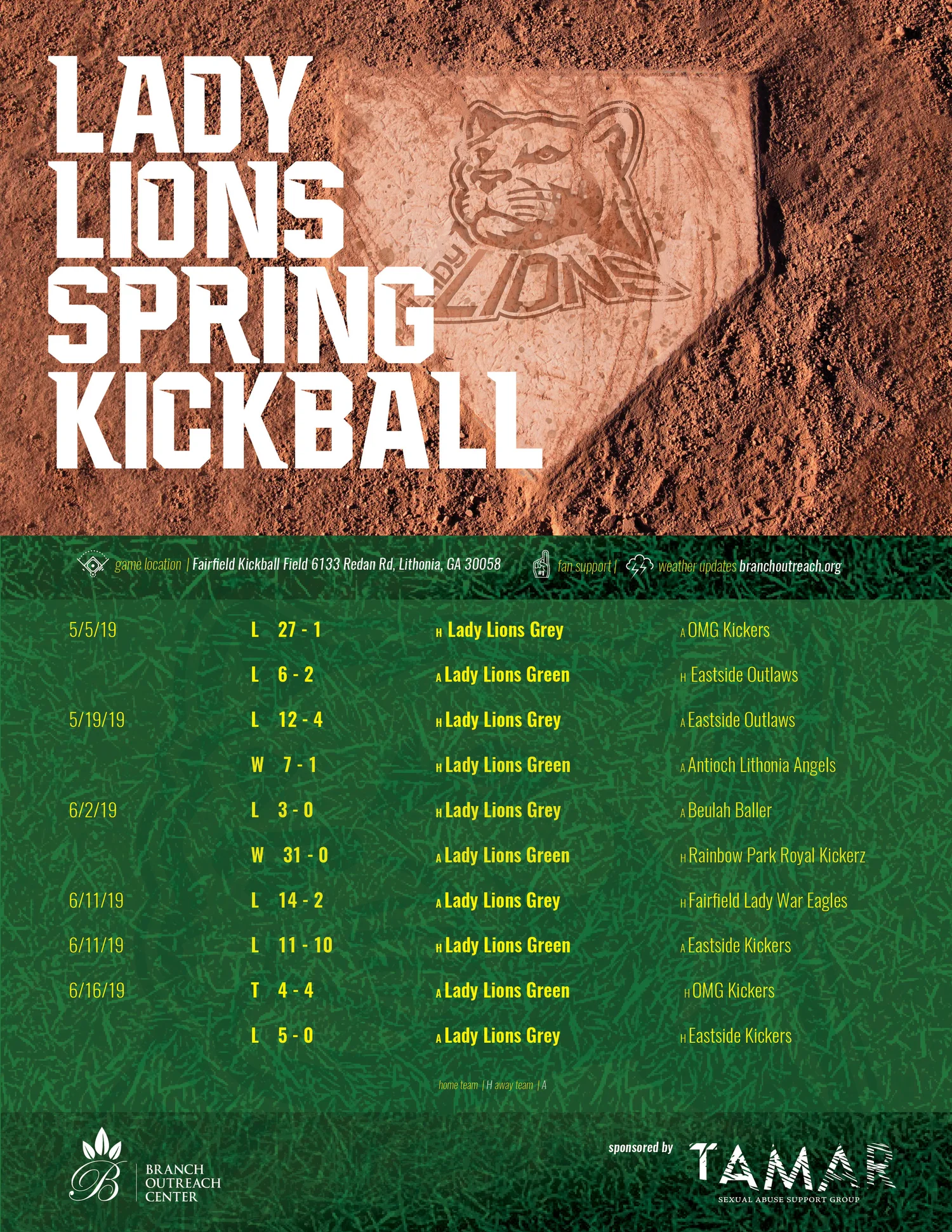 Lady Lions Kickball Schedule — Branch Outreach Center