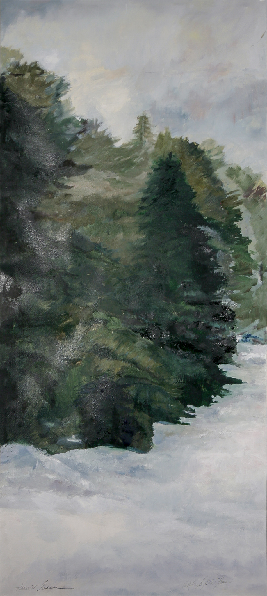   Snow Dark Trees  (one of a six-panel screen) oil/paper/wood 