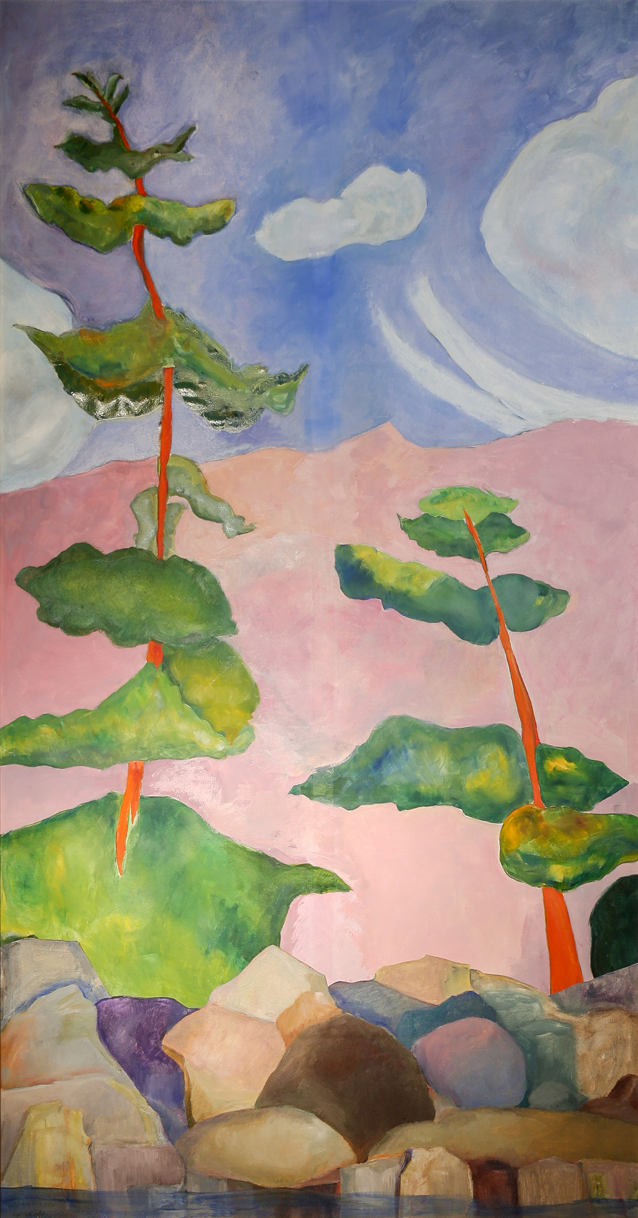   Pink with Trees  oil/paper/collage 72 x 36" 