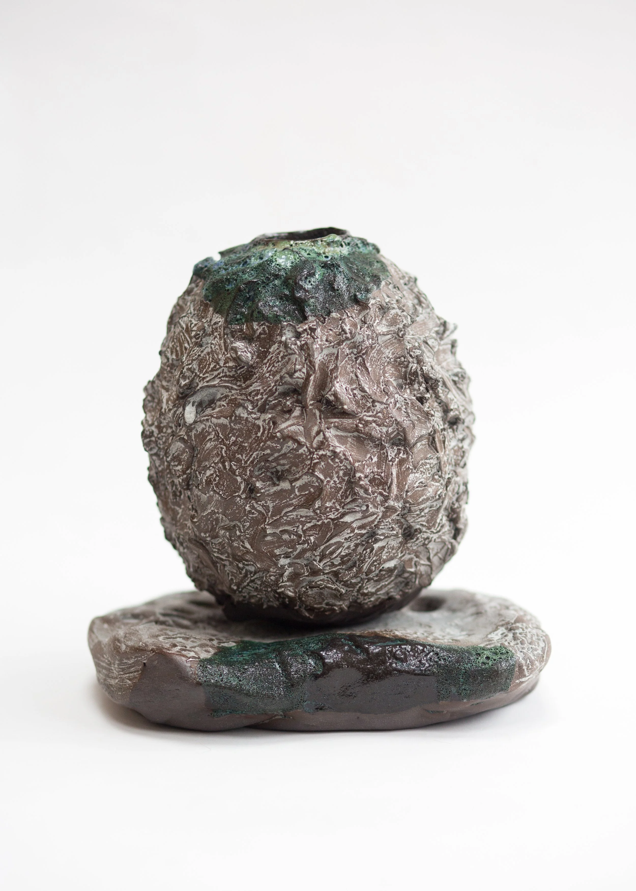 1.Kirsty Adams Ceramics Cullernose moon jar and holey stone Schwartz clay textured 18cm x 27cm 4.jpg