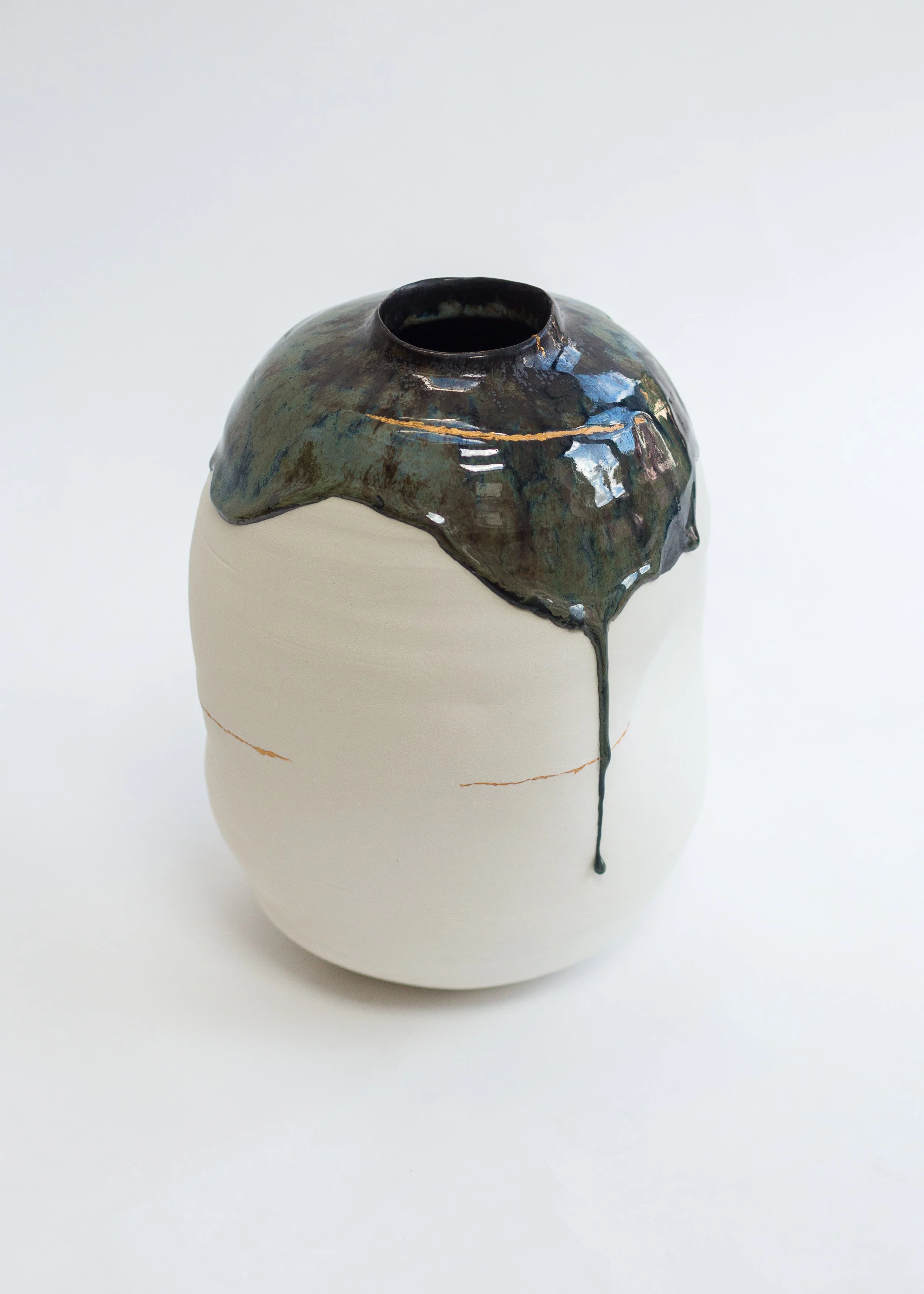 NEW Large abstract tenmoku kintsugi moon jar Tenmoku collection As seen at Festival of Crafts