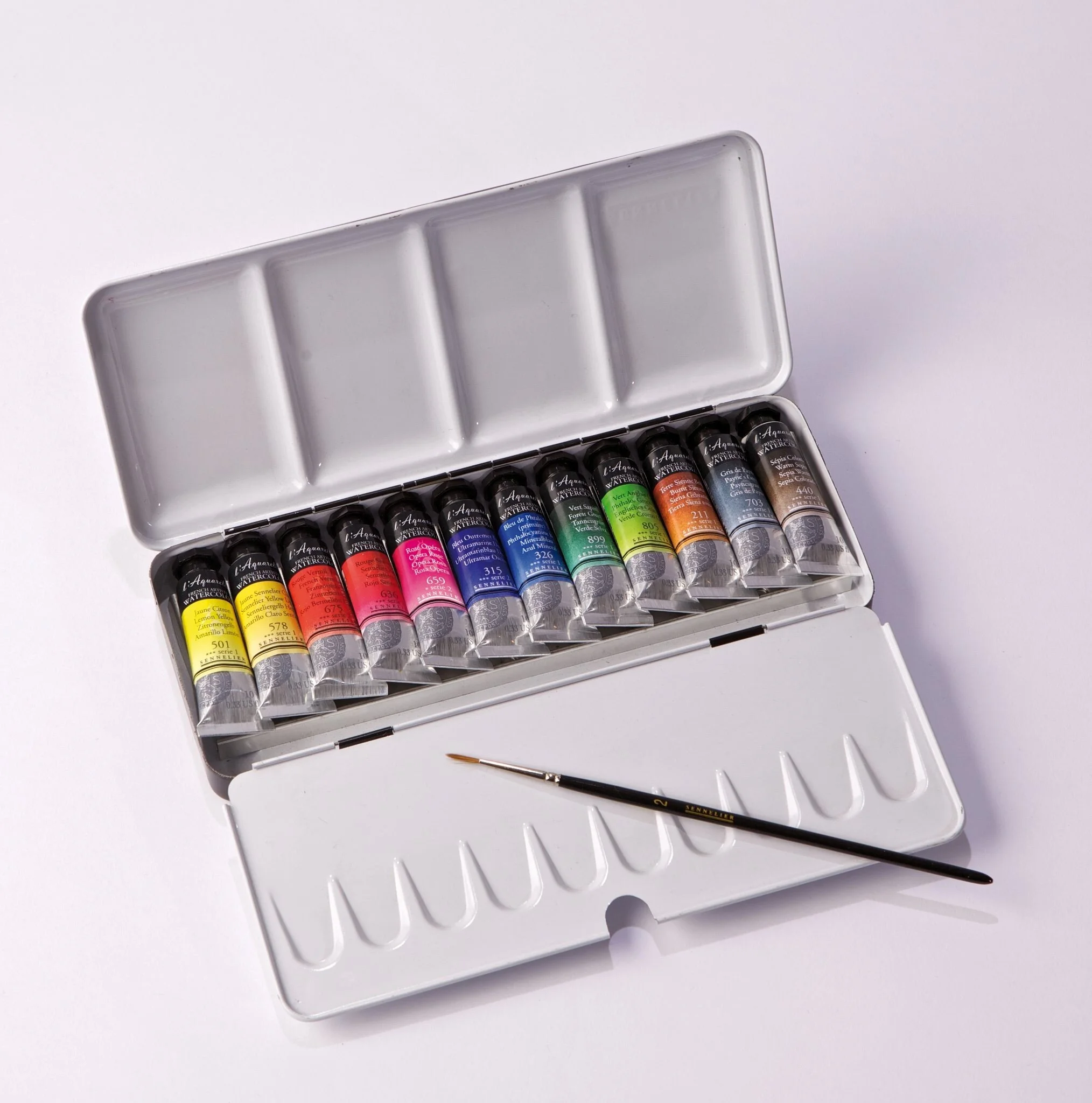 L'Aquarelle extra-fine Sennelier Boîte métal 12 tubes 10ml + pinceau