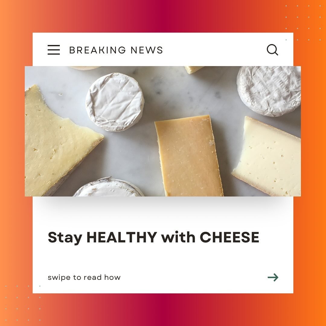 Send this to a friend➡️ Cheese is a health food 😉🎉 

Of course we are not doctors or dietitians, and cheese does contain calories 😱 sodium 😱 and saturated fat 😱..and everything depends on WHAT cheese we are talking about&hellip;.BUT there ARE so