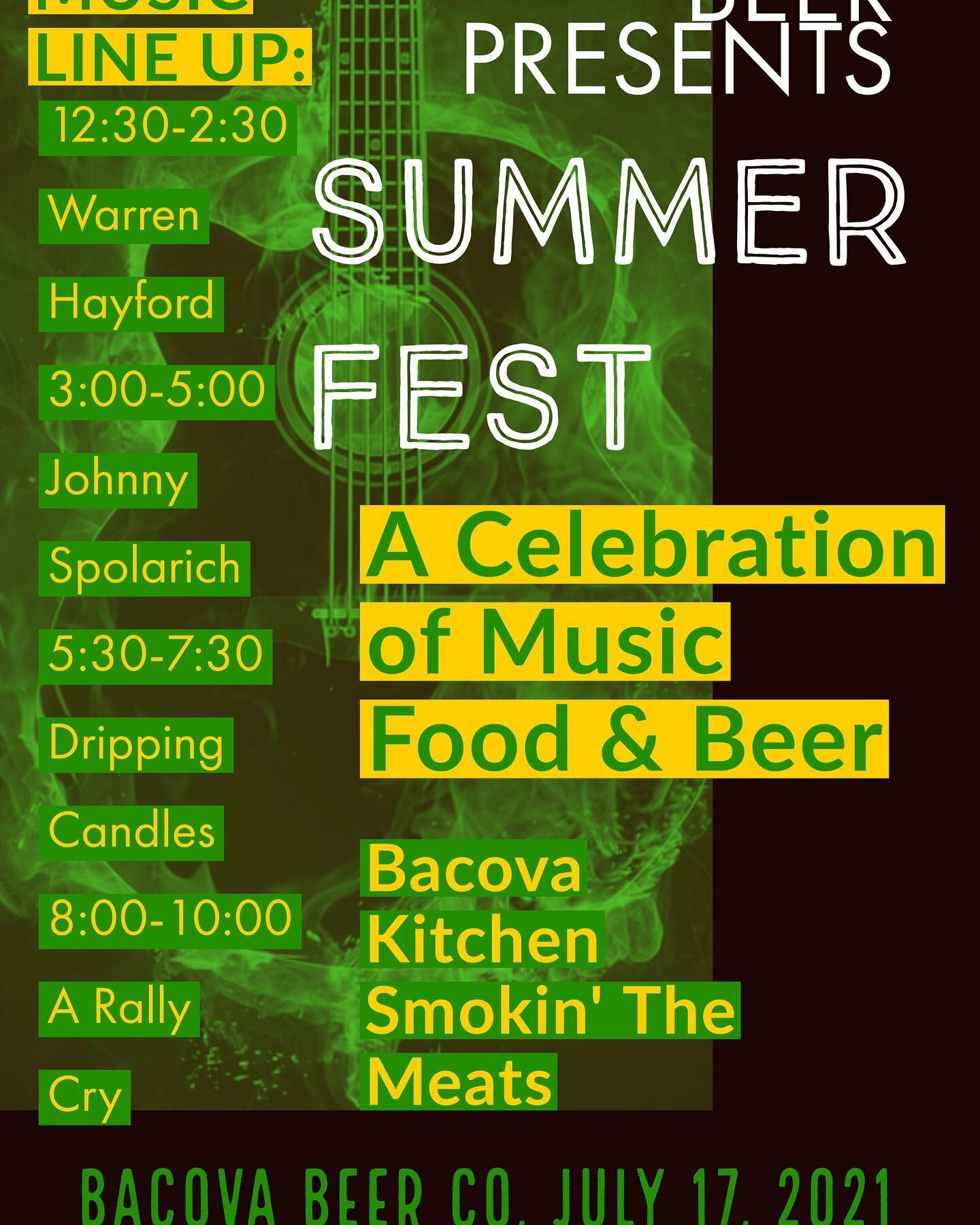 Going down TODAY&hellip;Rain or Shine. Special menu today&hellip;BBQ Sandwiches, Mac-N-Cheese, Baked Beans, &amp; Cole Slaw&hellip;all made fresh in-house! All Day Music, Vendors, and of course, that fresh Bacova Beer! See ya soon!