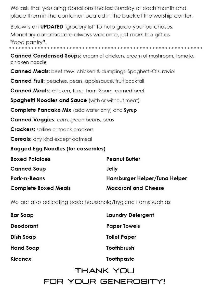Tcc Food Pantry List Troy Christian Church