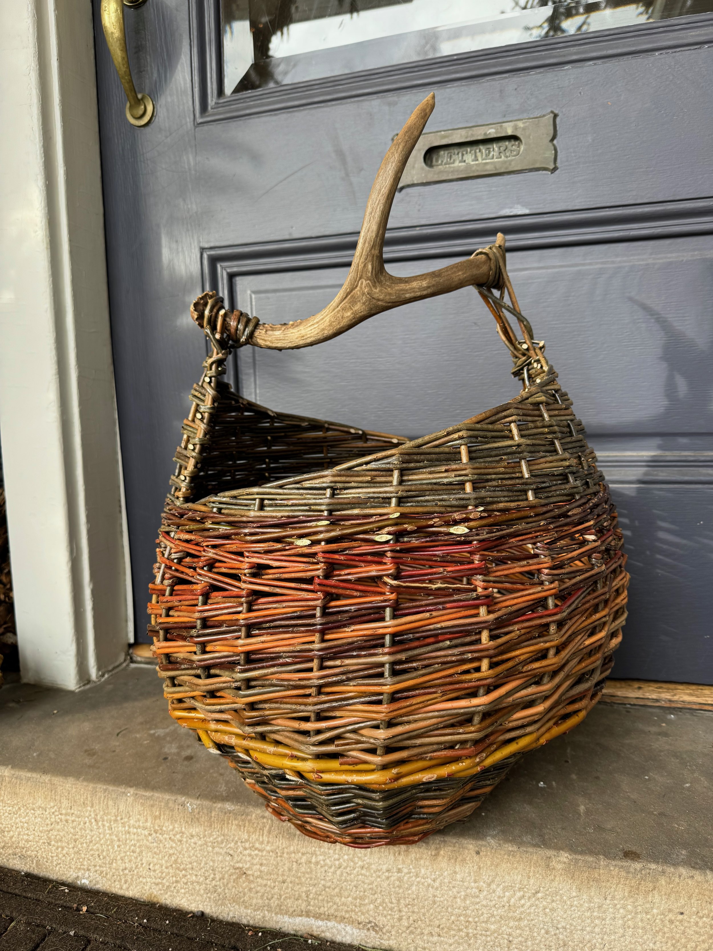 Large Asymmetrical Willow Basket with Deer Antler