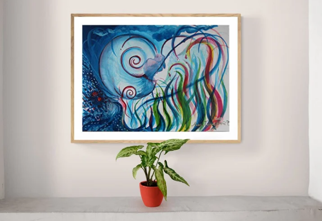 A snail depicted in watercolors
