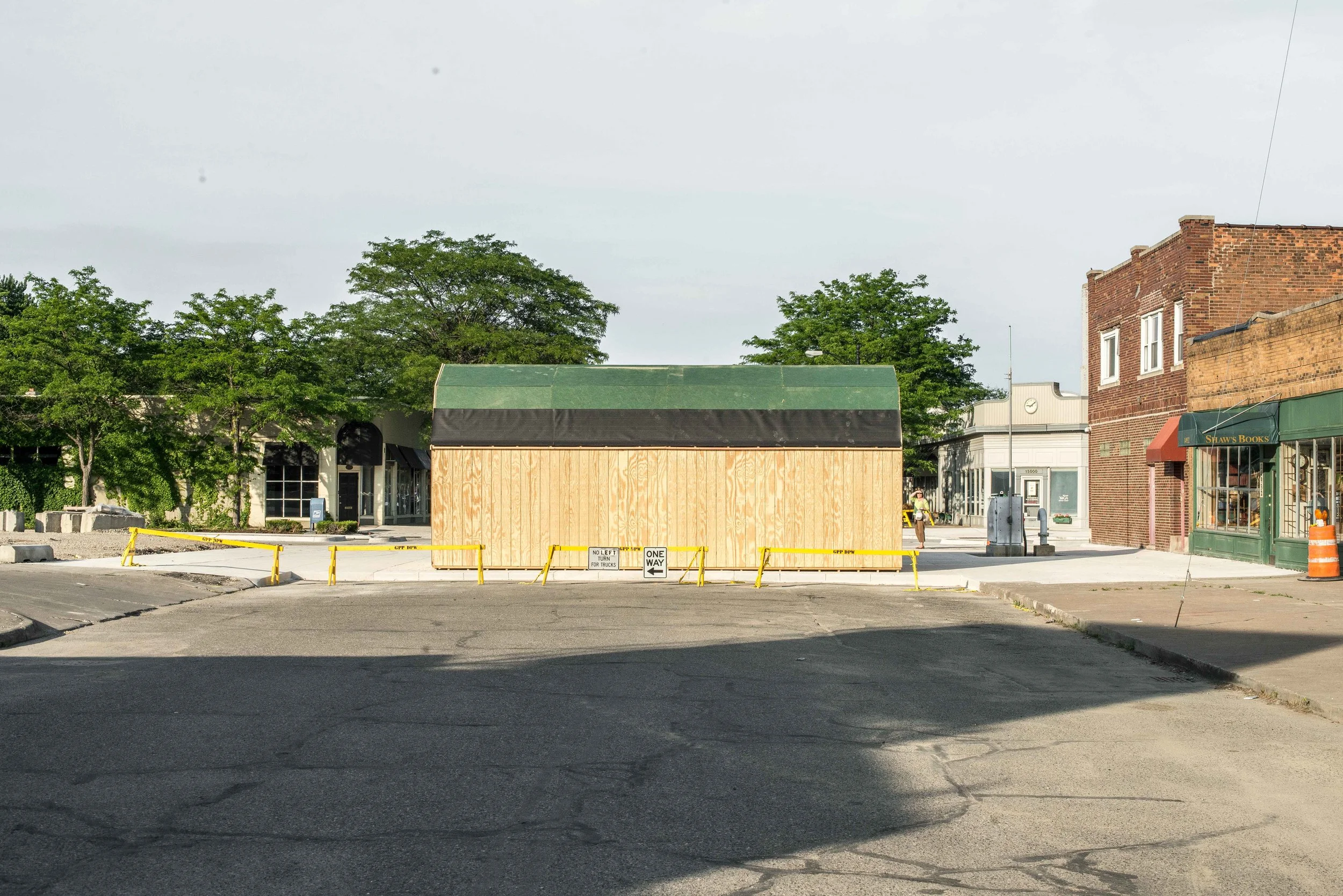  Detroit side, Kercheval street closed with farmers market shed facing Grosse Pointe.&nbsp; 