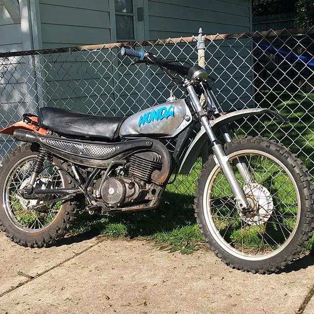 1975 Honda Elsinore MT250B for sale. New piston, coil, condenser, chain, sprockets, knobbies. No kickstand. Aluminum gas tank.  Good twinshock, 2-stroke mule. $1300