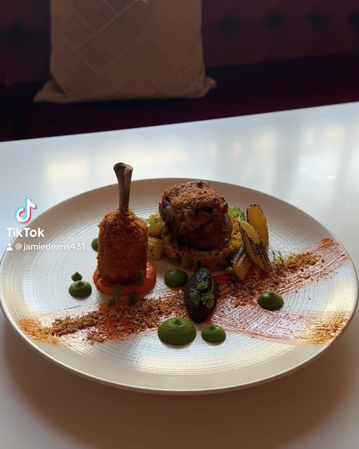 🚨 New Lamb Dish! 🚨 

Pink Spring Lamb Rump, Dukkah Spiced Crust, Golden Raisin Couscous, Crispy and Sticky Lamb Shank, Courgette and Basil Pur&eacute;e, Smoked Red Pepper Caramel, Black Olive Tapenade.

Extremely proud of junior sous chef Alan, and