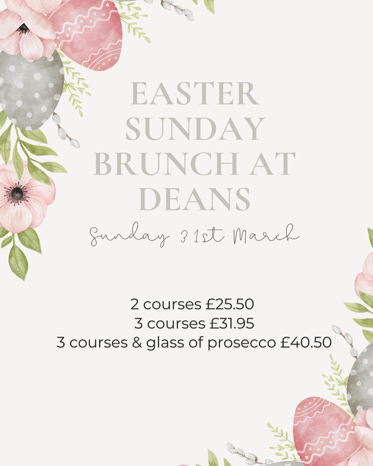 🪺 🚨 EASTER GIVEAWAY 🚨 🐇 

Join us this Easter Sunday 31st of March!
Treat your family to a special Easter lunch at Deans!

This Package will include&hellip;
🥚 All Kids Eat Free ( ages 10 and under 1 child per adult)
🥚Easter Themed Set Price Men