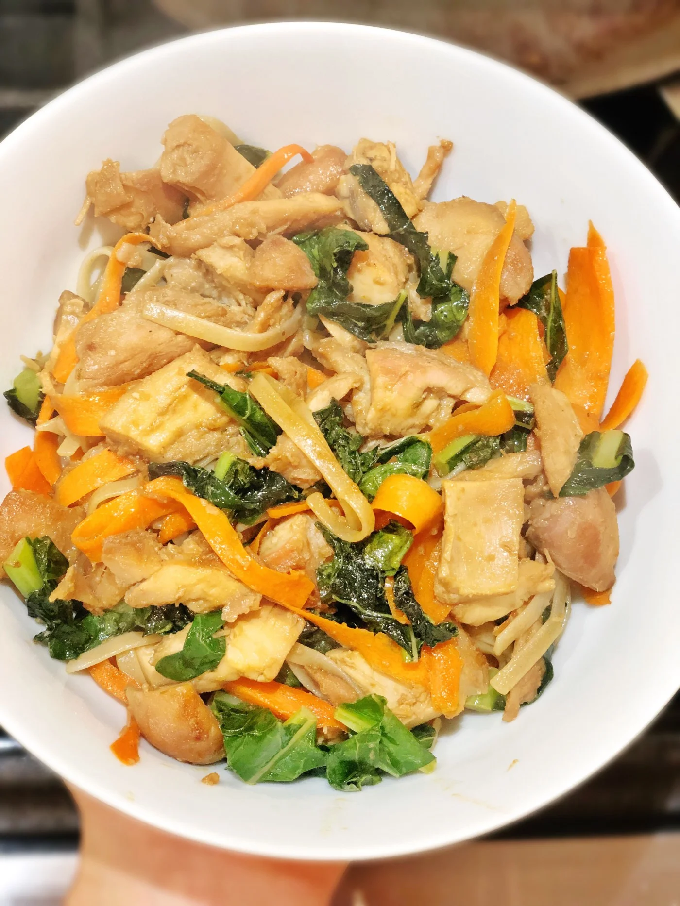 Homemade Kale, Carrot, & Chicken GF Chow Mein