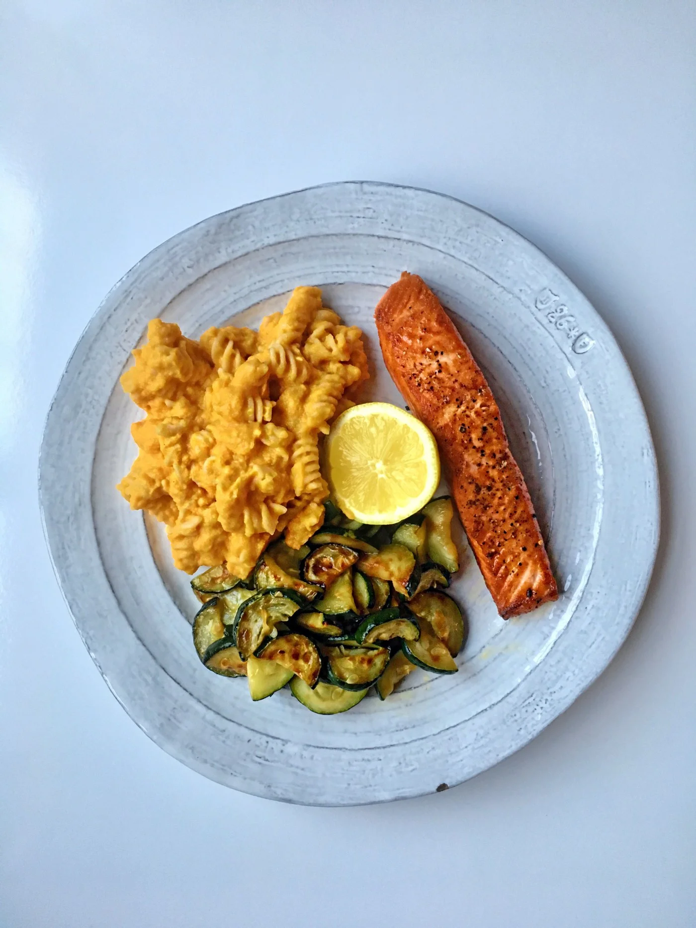 Wild King Salmon with Roasted Cauliflower & Carrot Vegan Mac N' Cheese and Sauteed Zucchini​