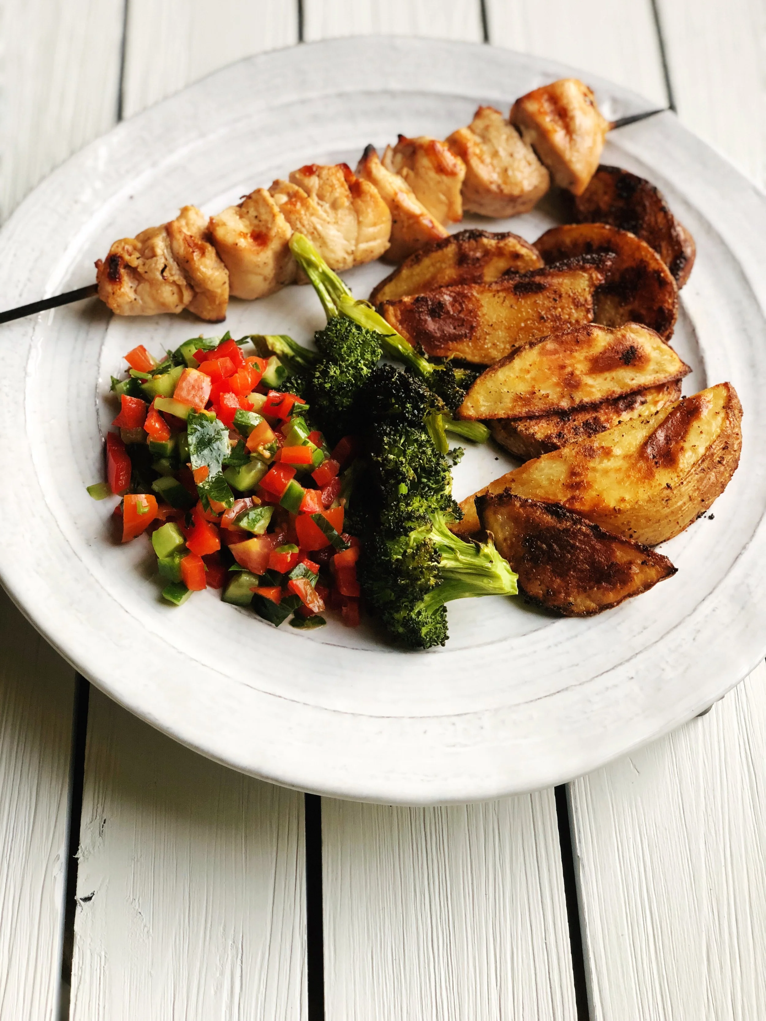 Mediterranean Chicken Kebabs With Roasted Potato Wedges