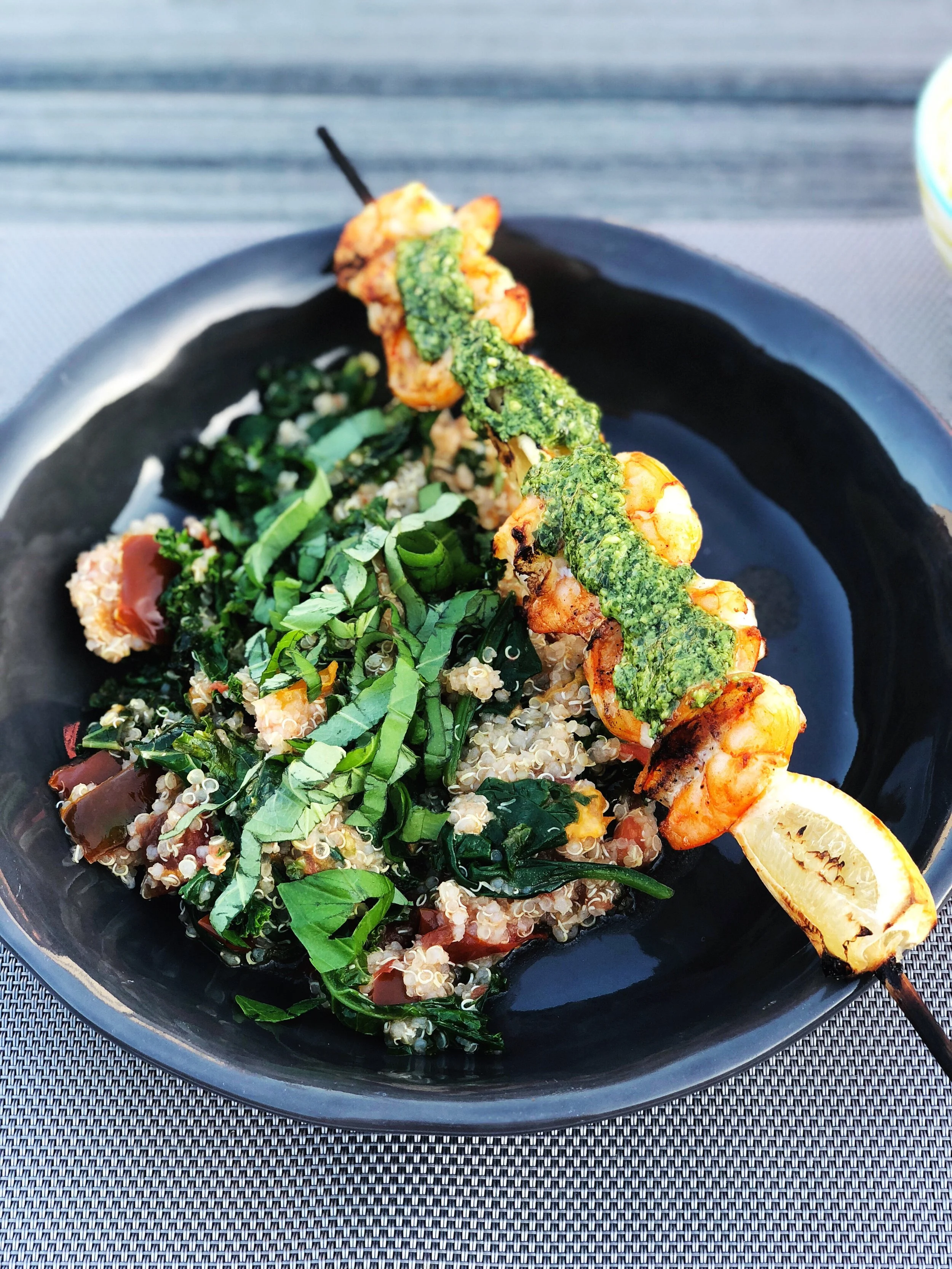 Easy Shrimp Kebabs with Vegan Pesto