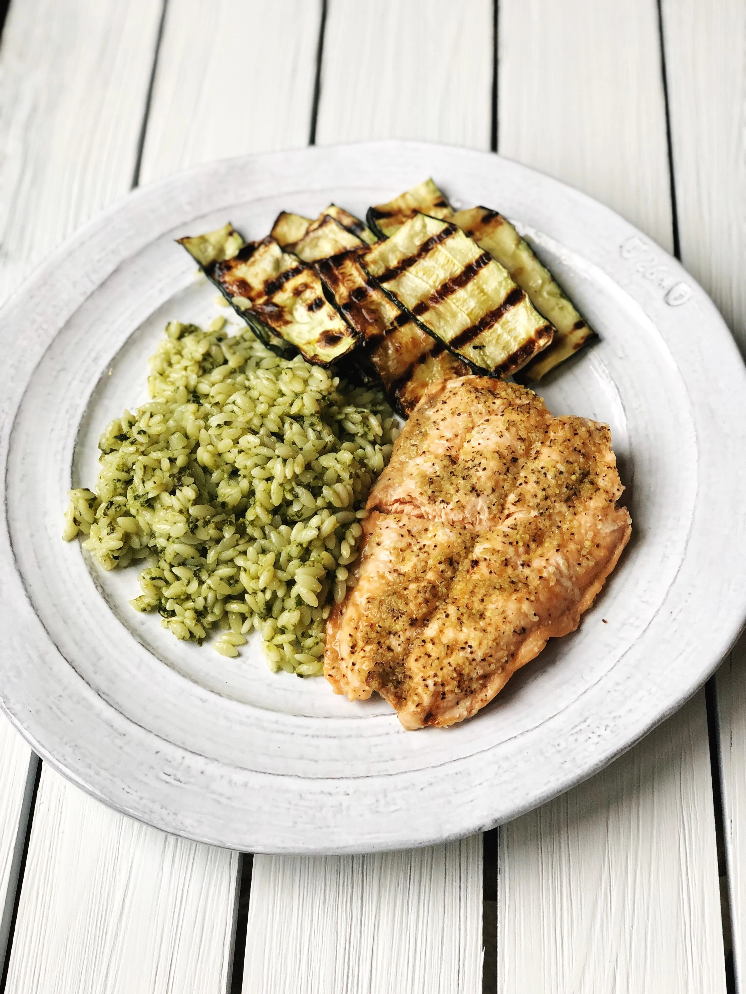 Lemon Pepper Salmon With Vegan Pesto Pasta