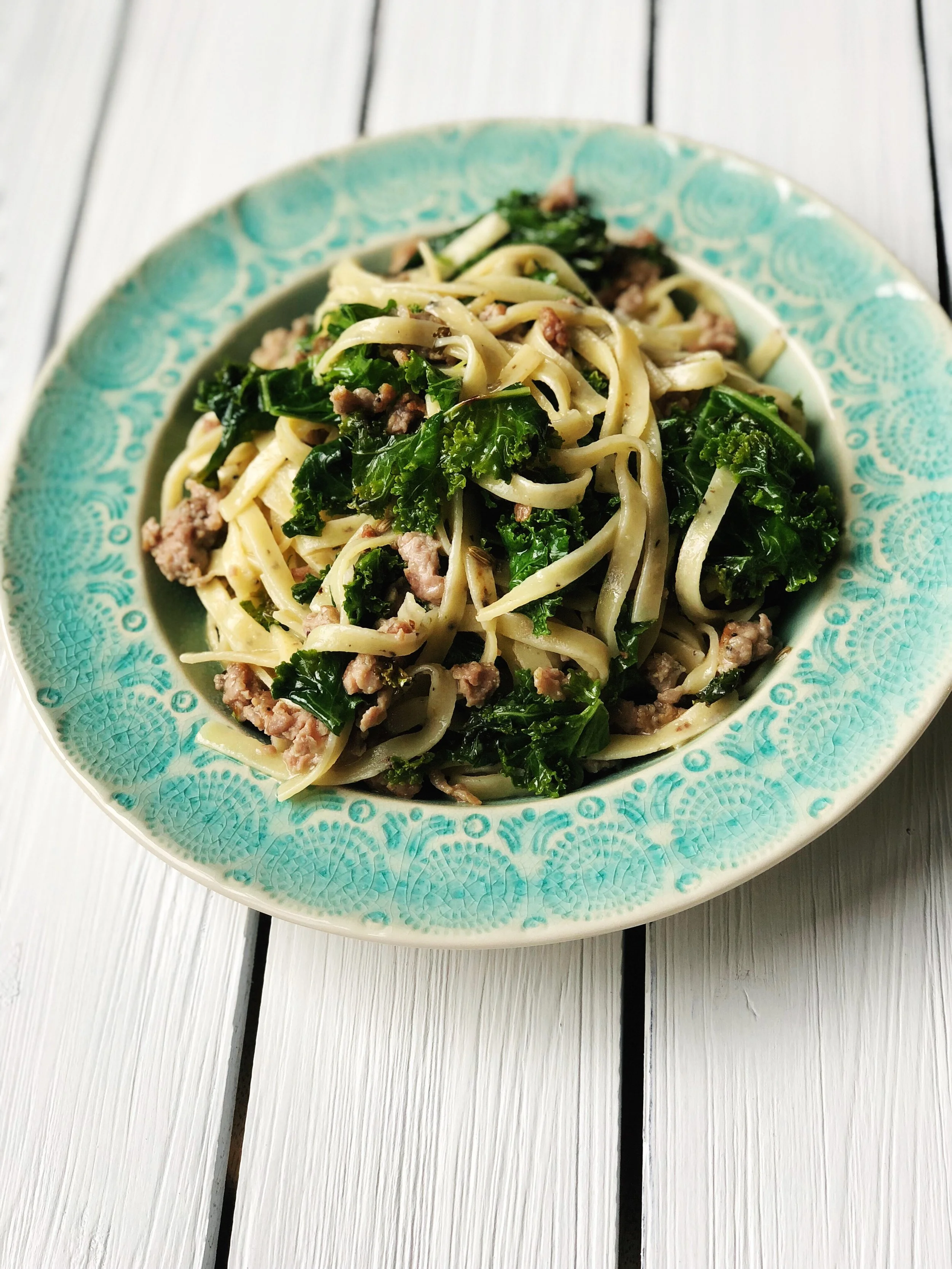 Turkey Sausage & Kale Black Pepper Fettuccine