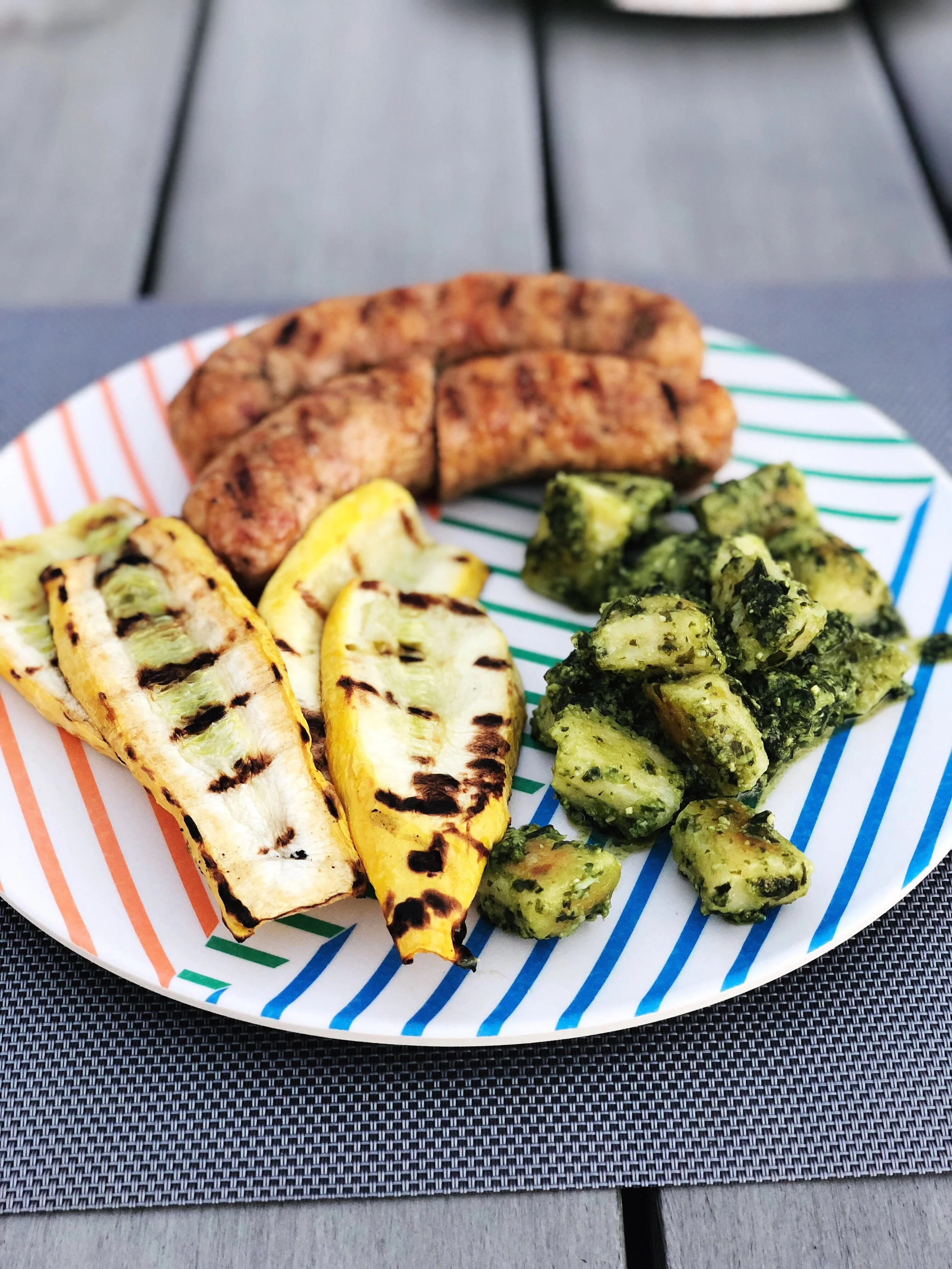Easy Dinner Idea: Chicken Sausage with Squash & Vegan Pesto Gnocchi