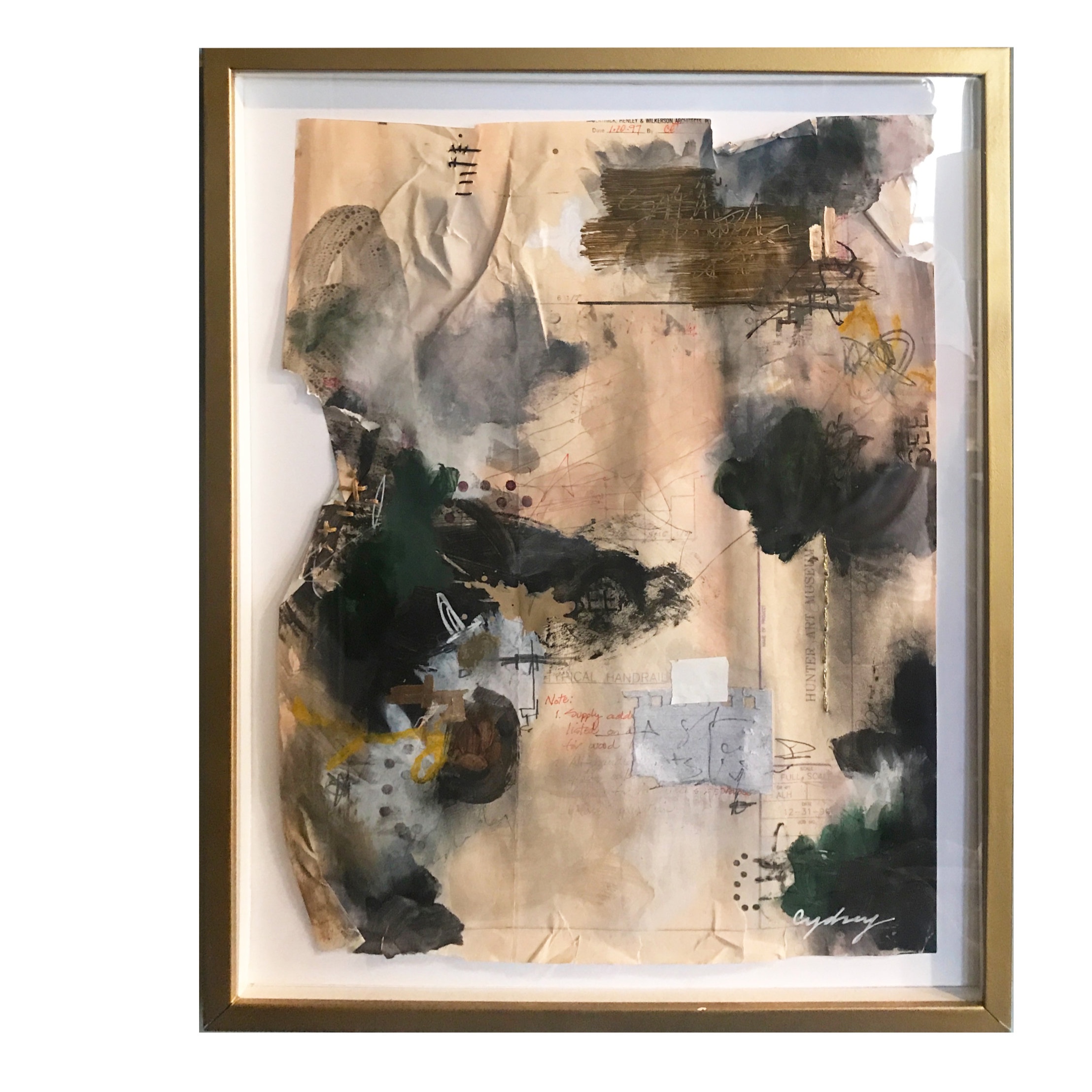 “Hunter Museum” || Mixed Media on original blueprint || 20” x 16'“