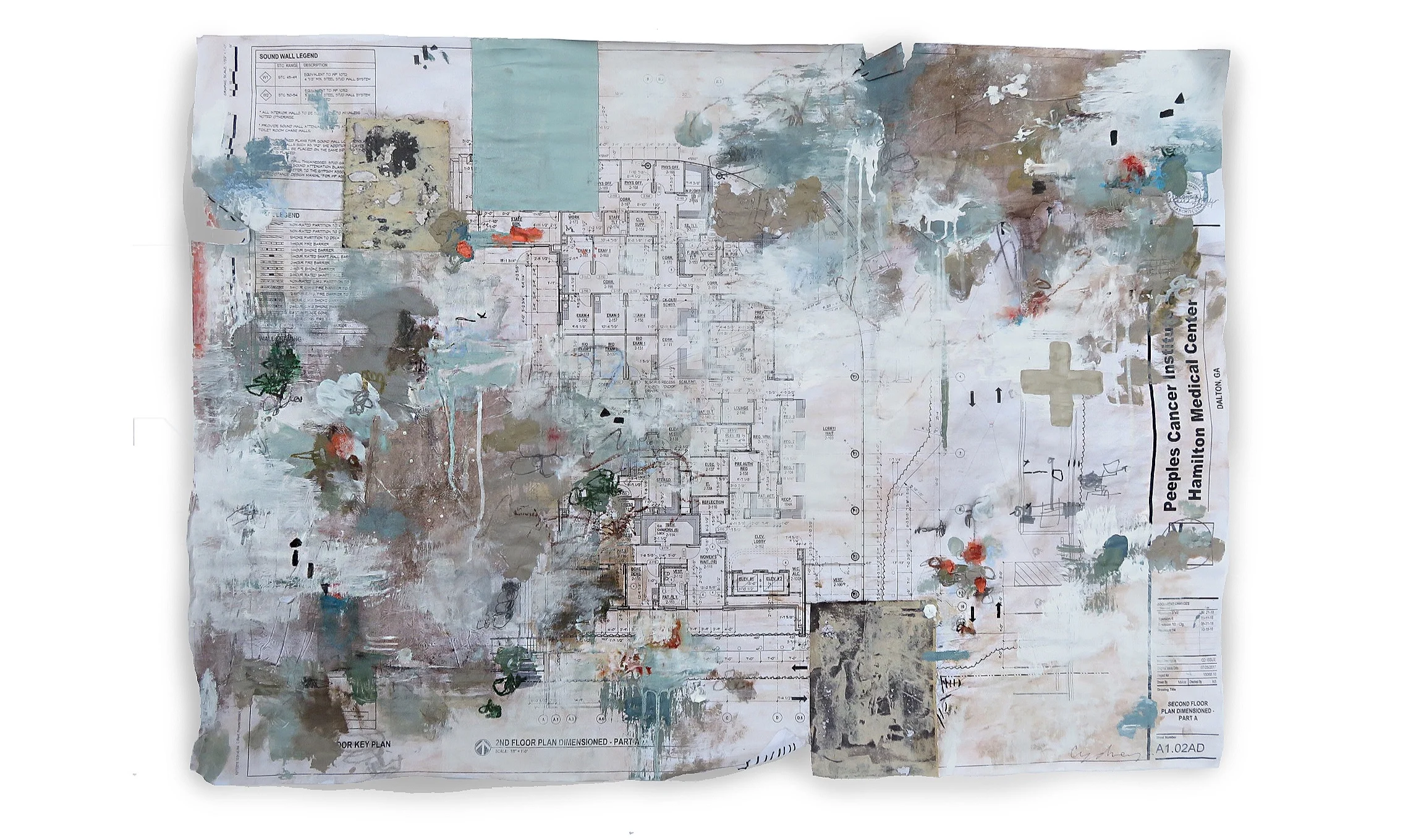 Commission “Peeples Cancer Institution” Mixed Media on Original Blueprint || 30” x 42'