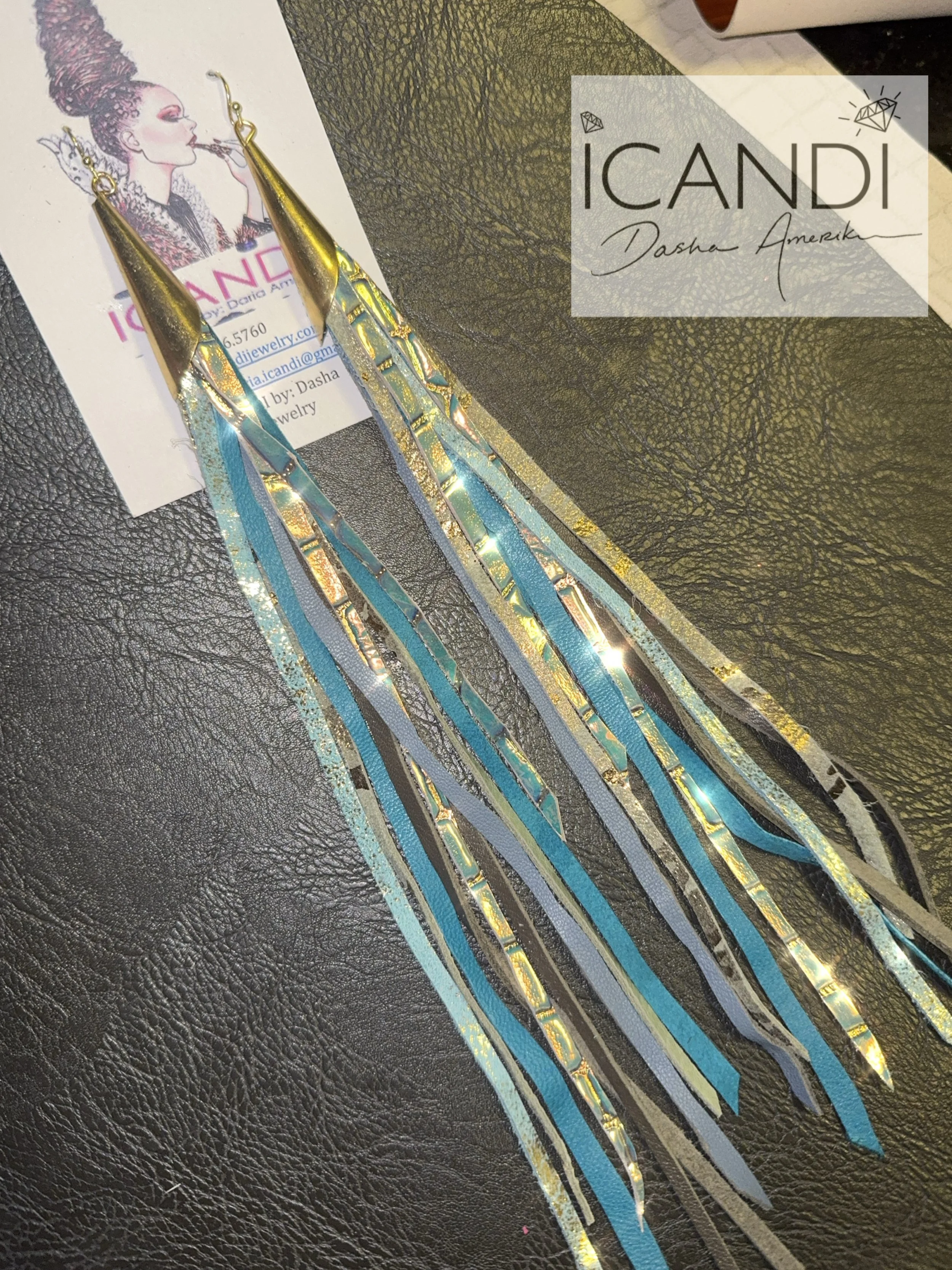 Leather Earrings Blue Turquoise