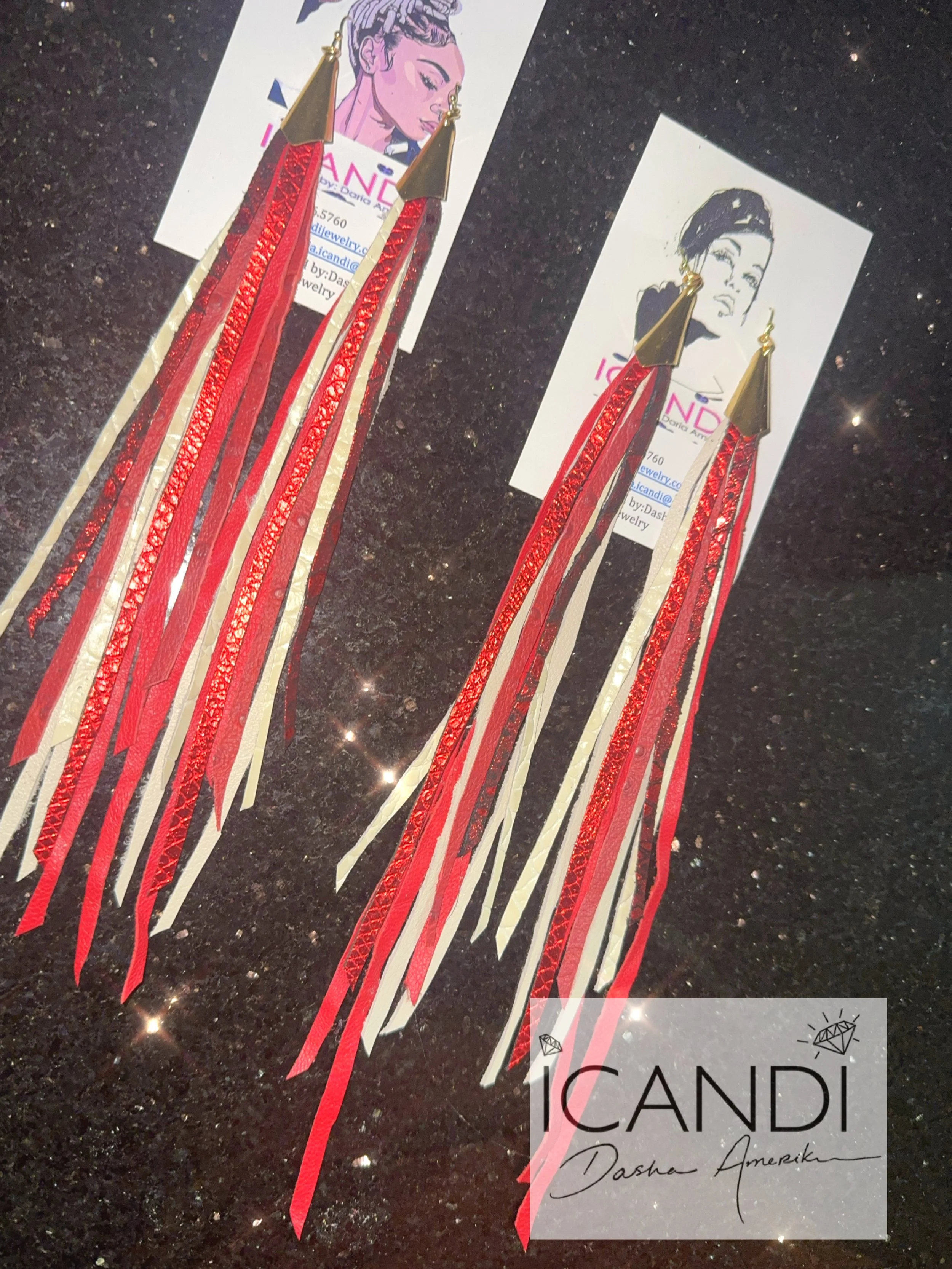 Leather Earrings Red and White