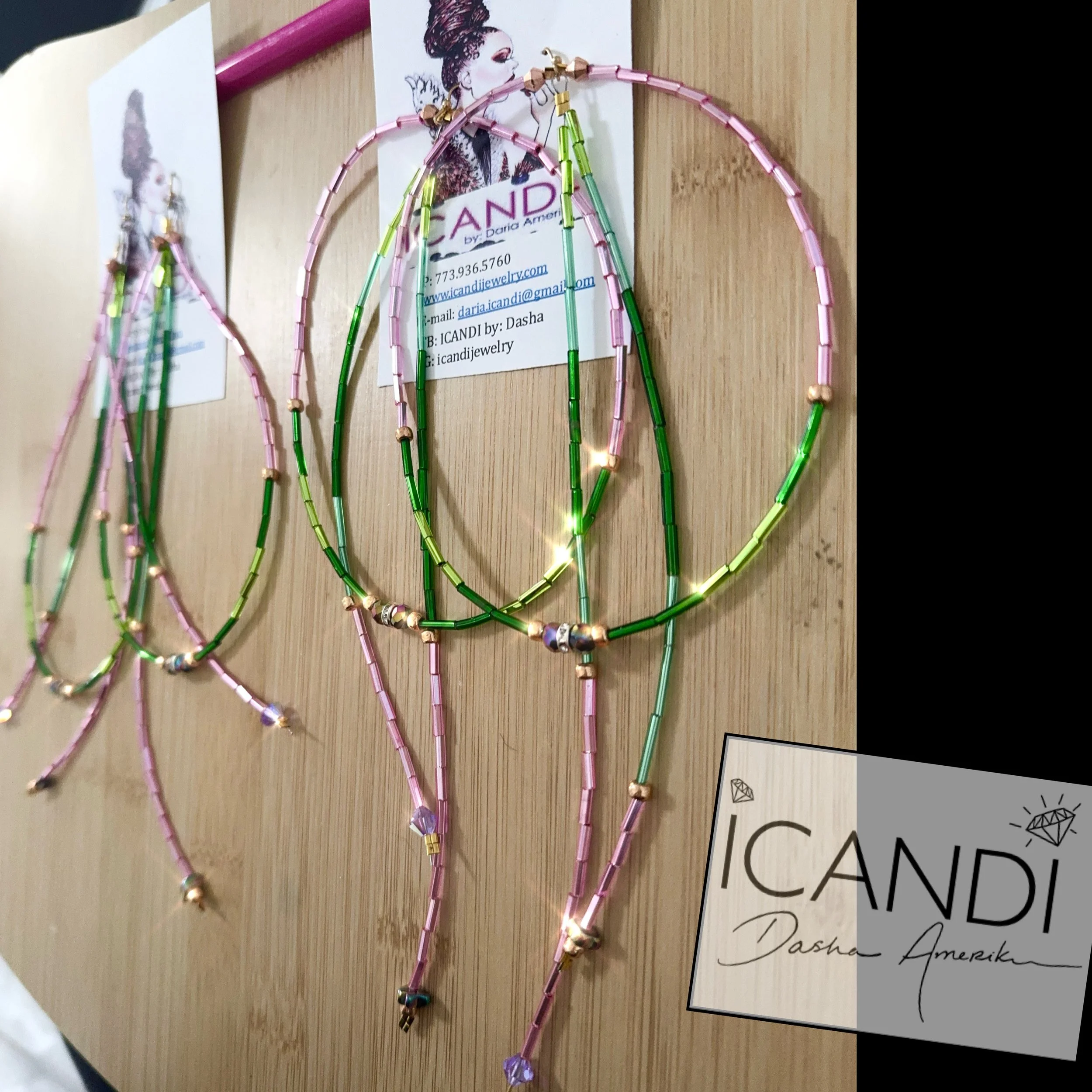 Crystal Pink & Green earrings