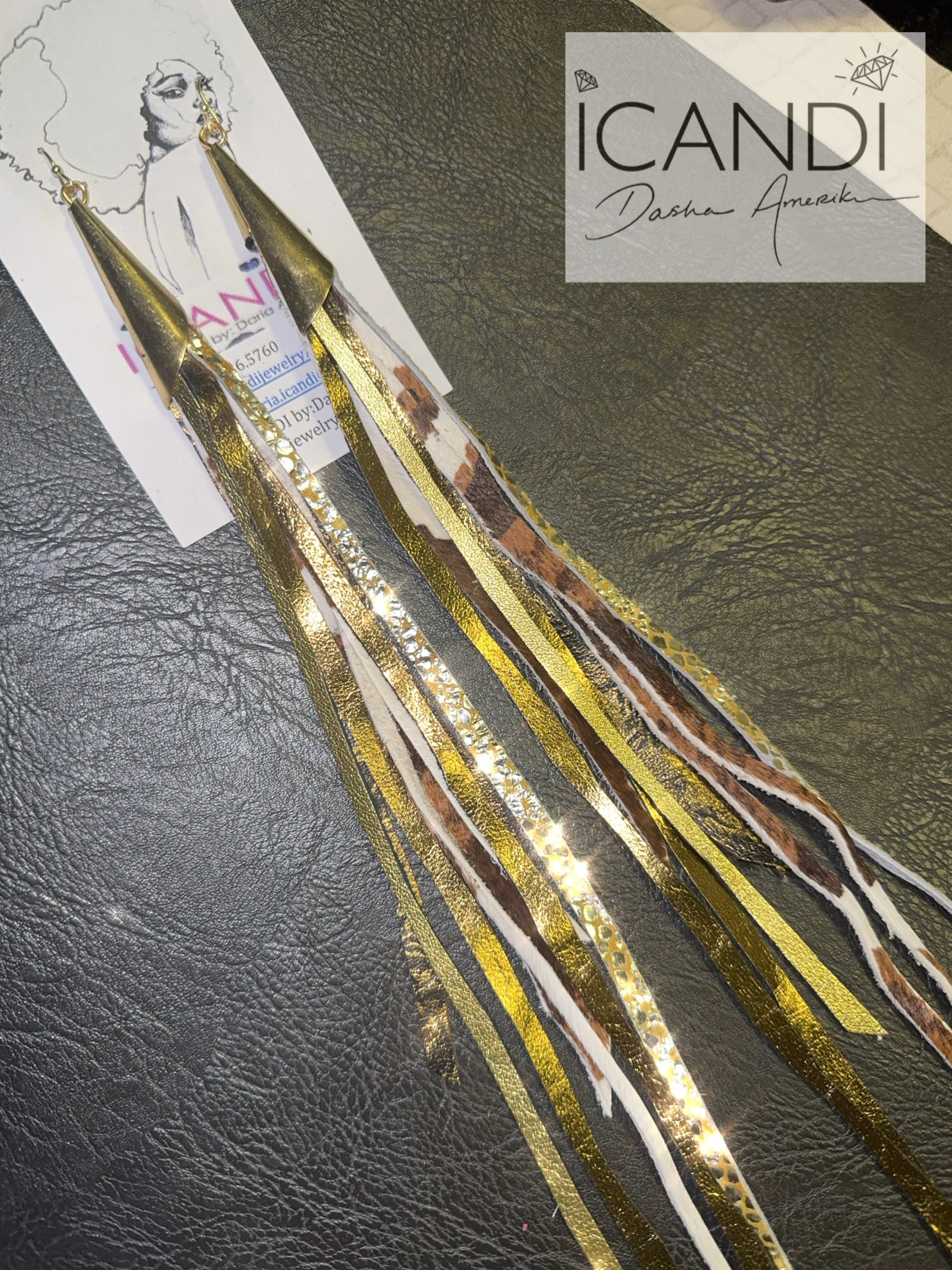 Leather Earrings Handmade Bronze and cowhide