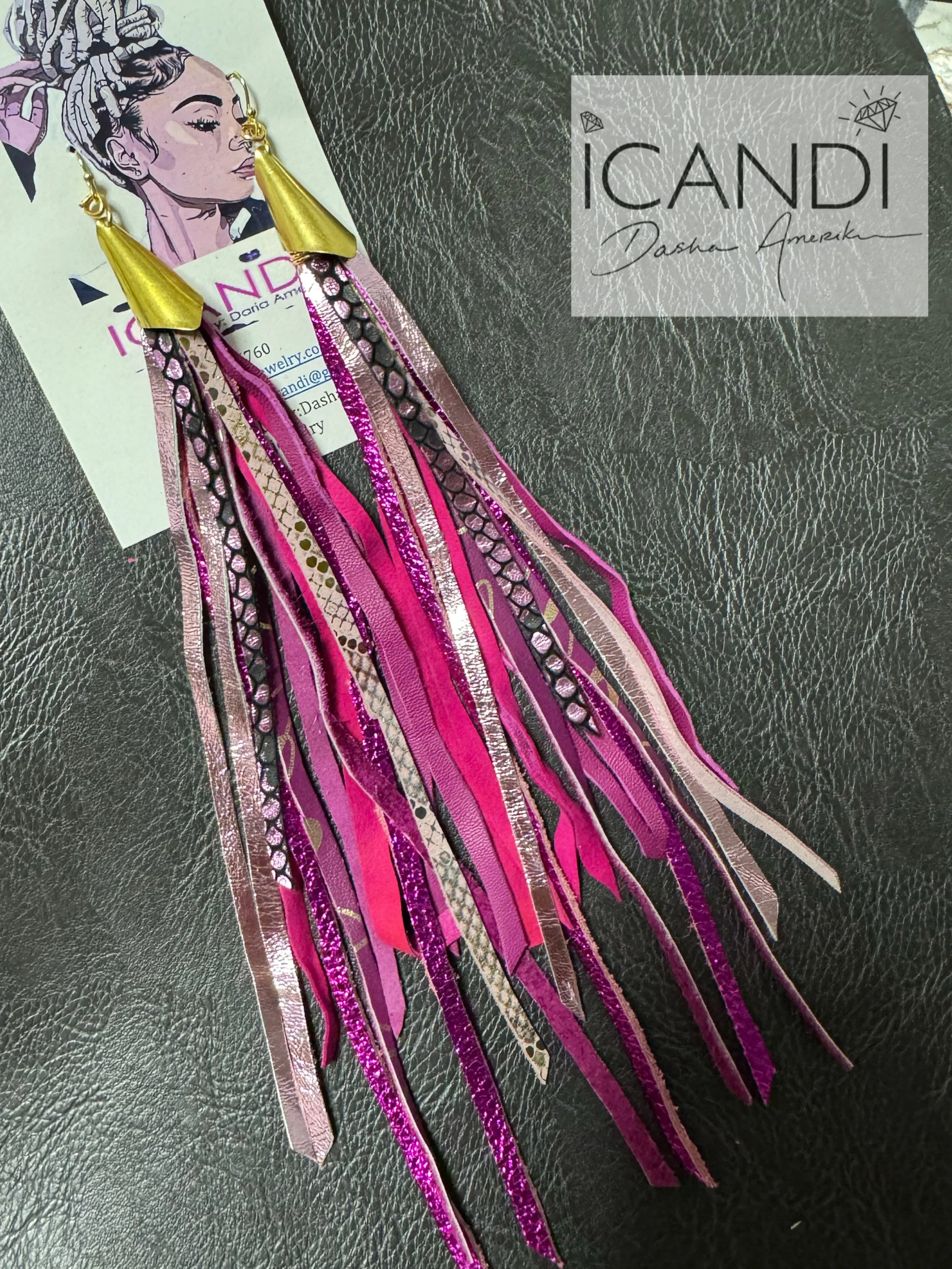 Leather Earrings Fuchsia Pink