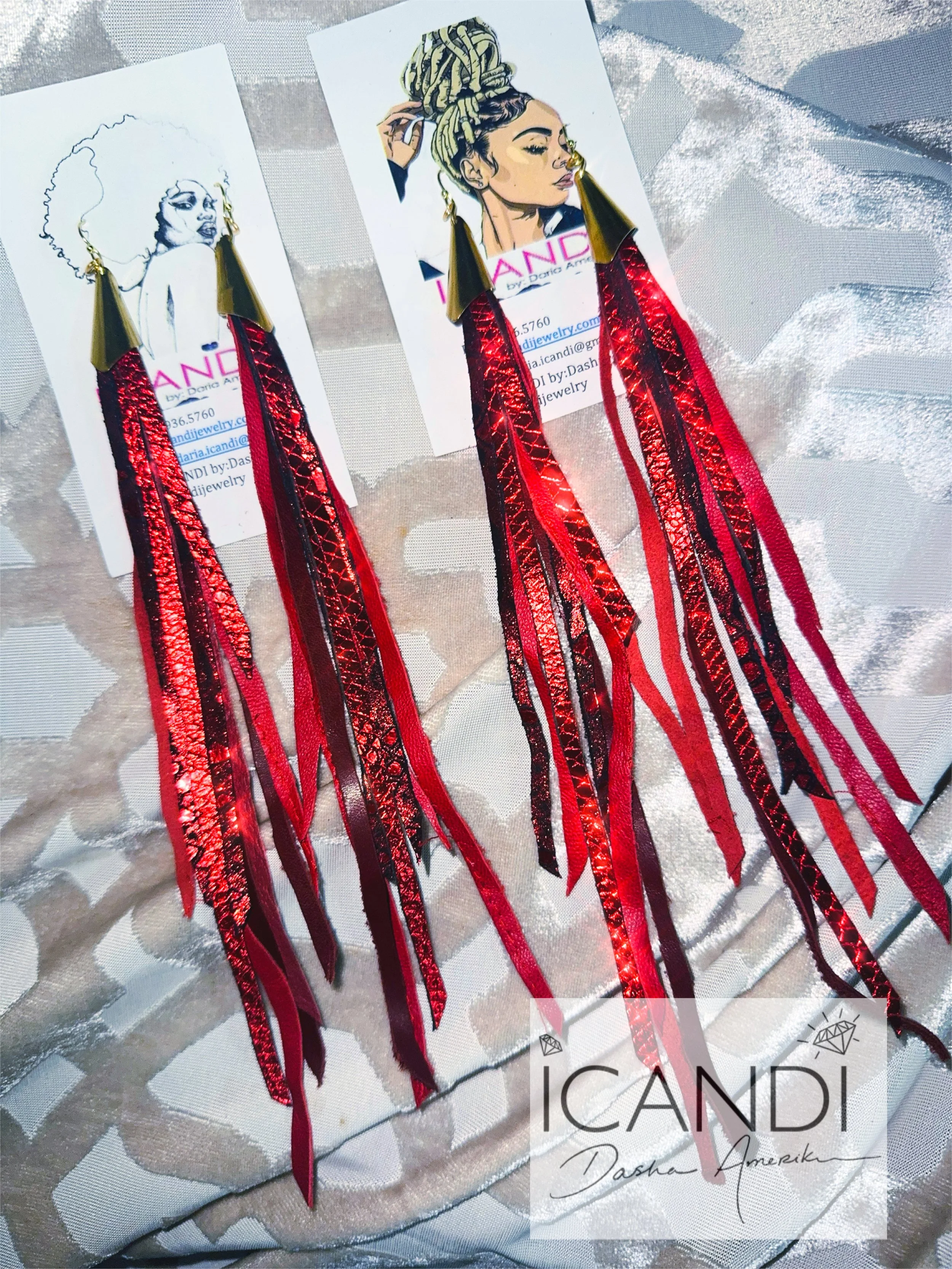 Leather Earrings Red light special