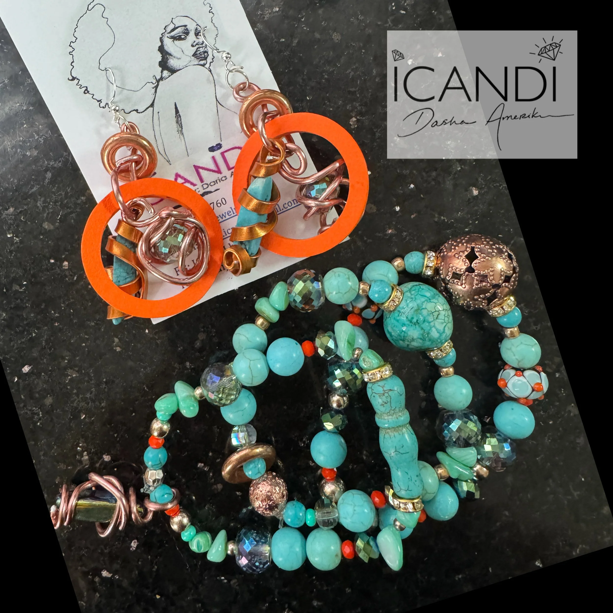 Amber and Blue Turquoise Agate bracelet set of 3