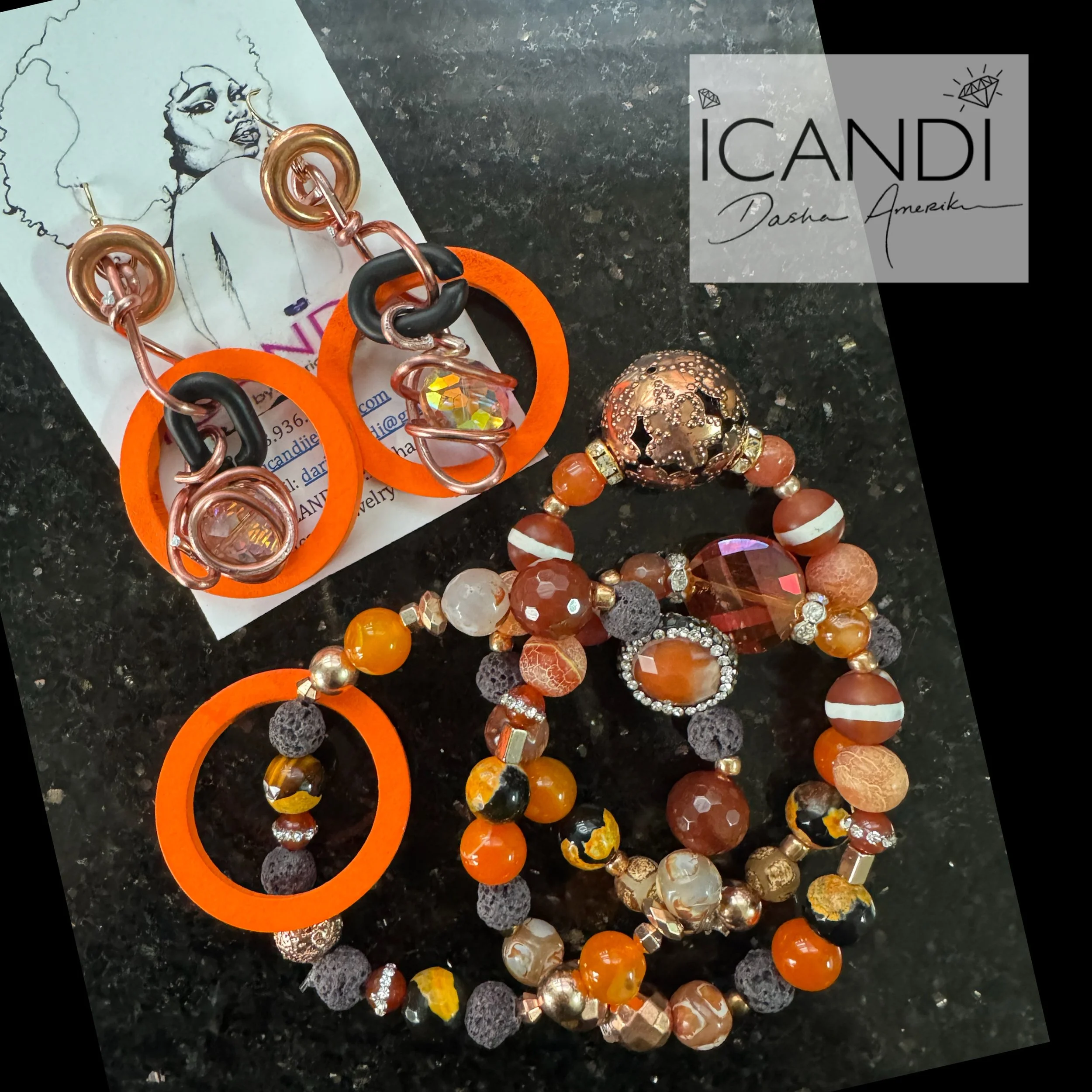 Amber and Carnelian bracelet set of 3