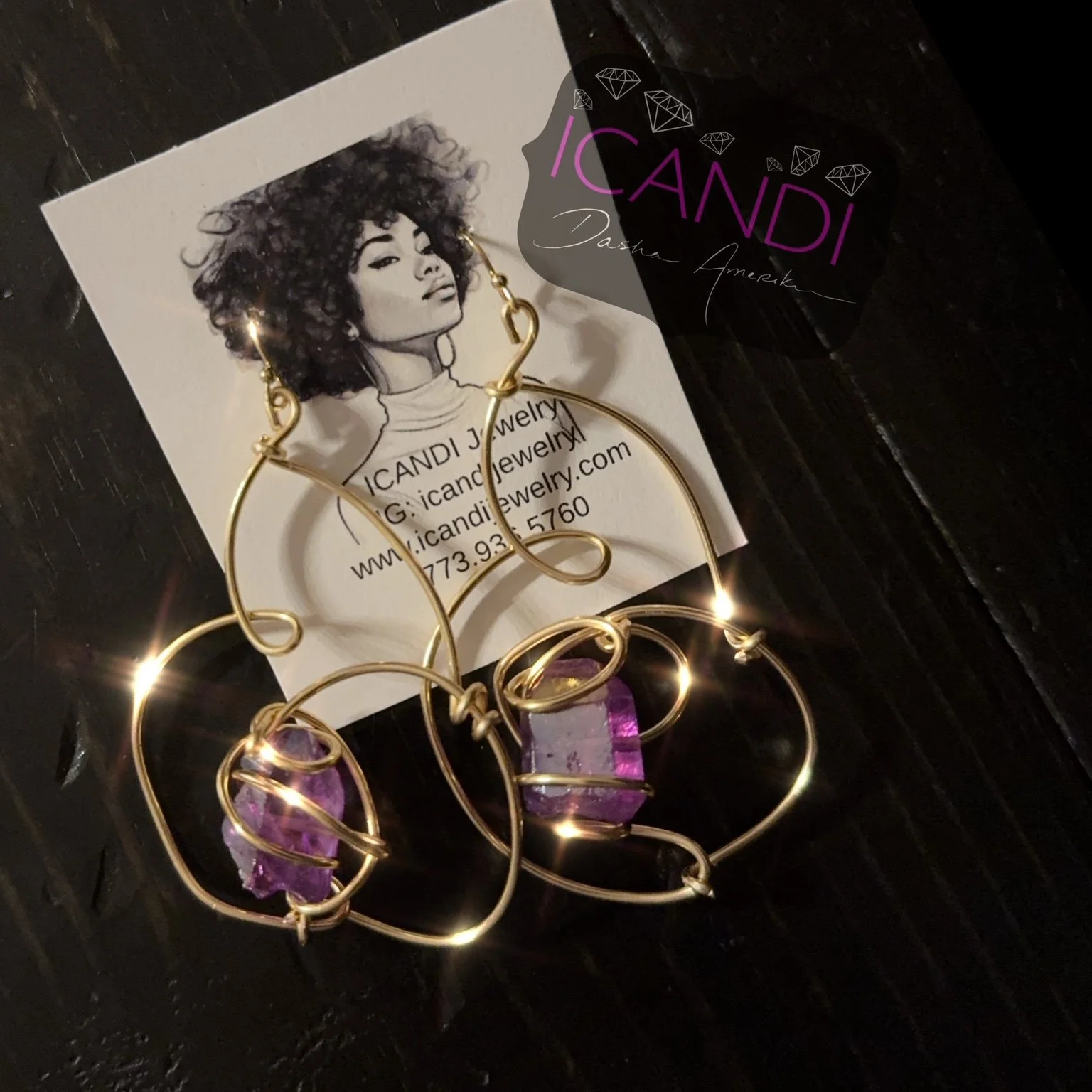 Purple Aura wire crystal earrings