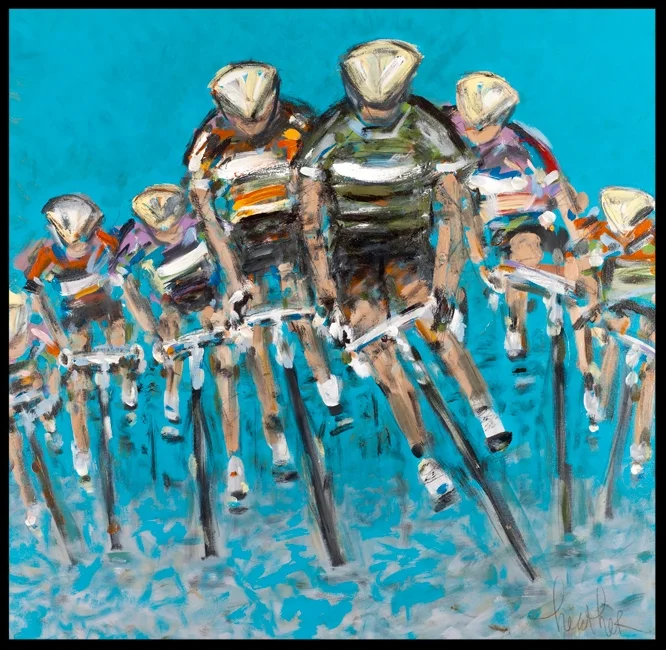 36 inches tall x 36 inches wide x 1.5 inches deep acrylic and pencil on canvas available through Gallery Vibe, Naples, FL