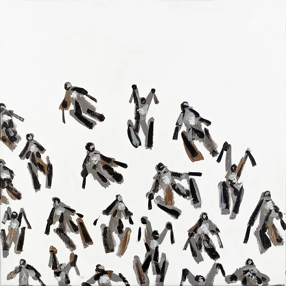 Black and White Skiers with Bronze