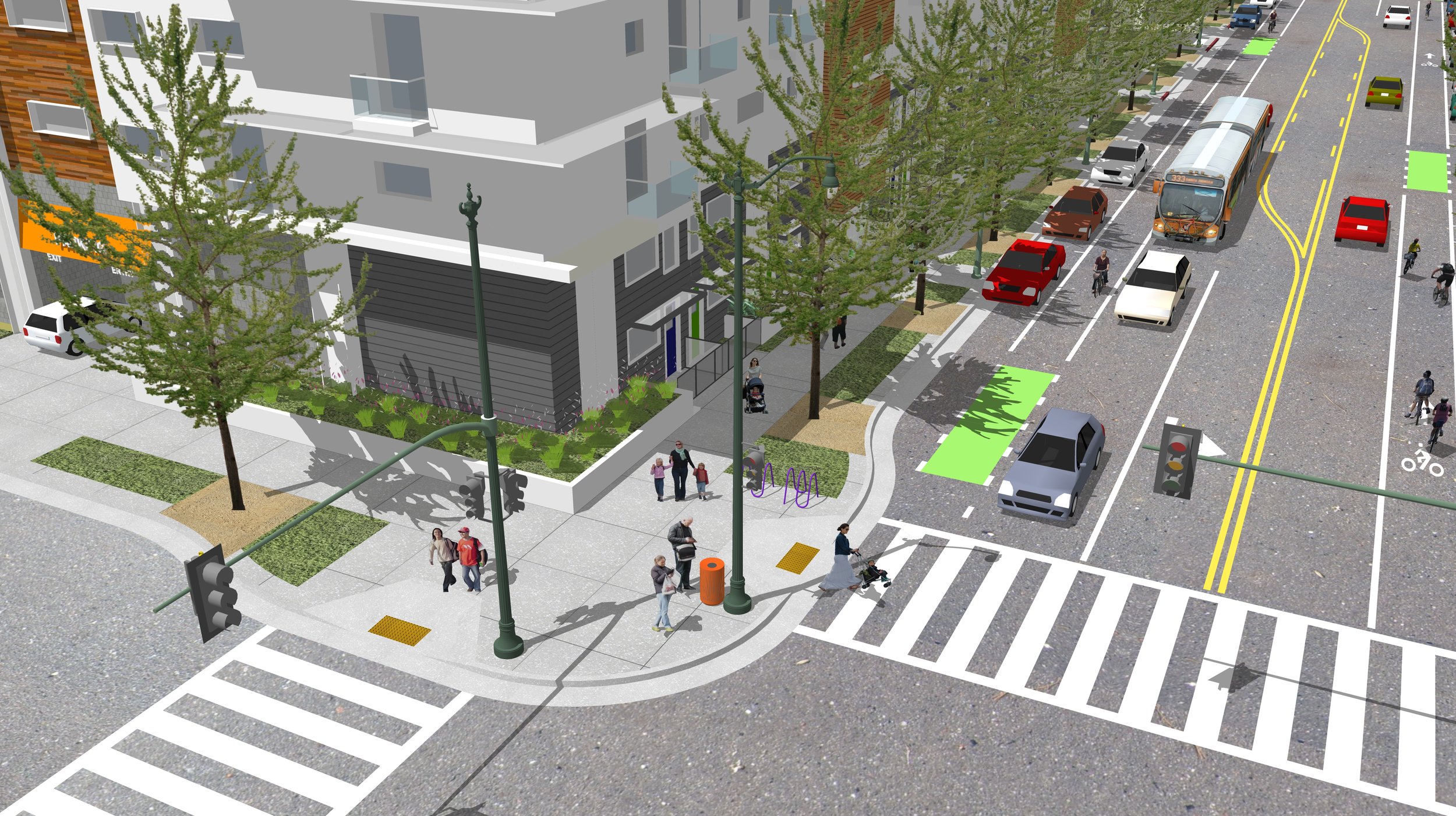 5B_56ft Avenue_Bicycle Priority_Unprotected_Residential 15ft sidewalk_3D_Curb Extension.jpg