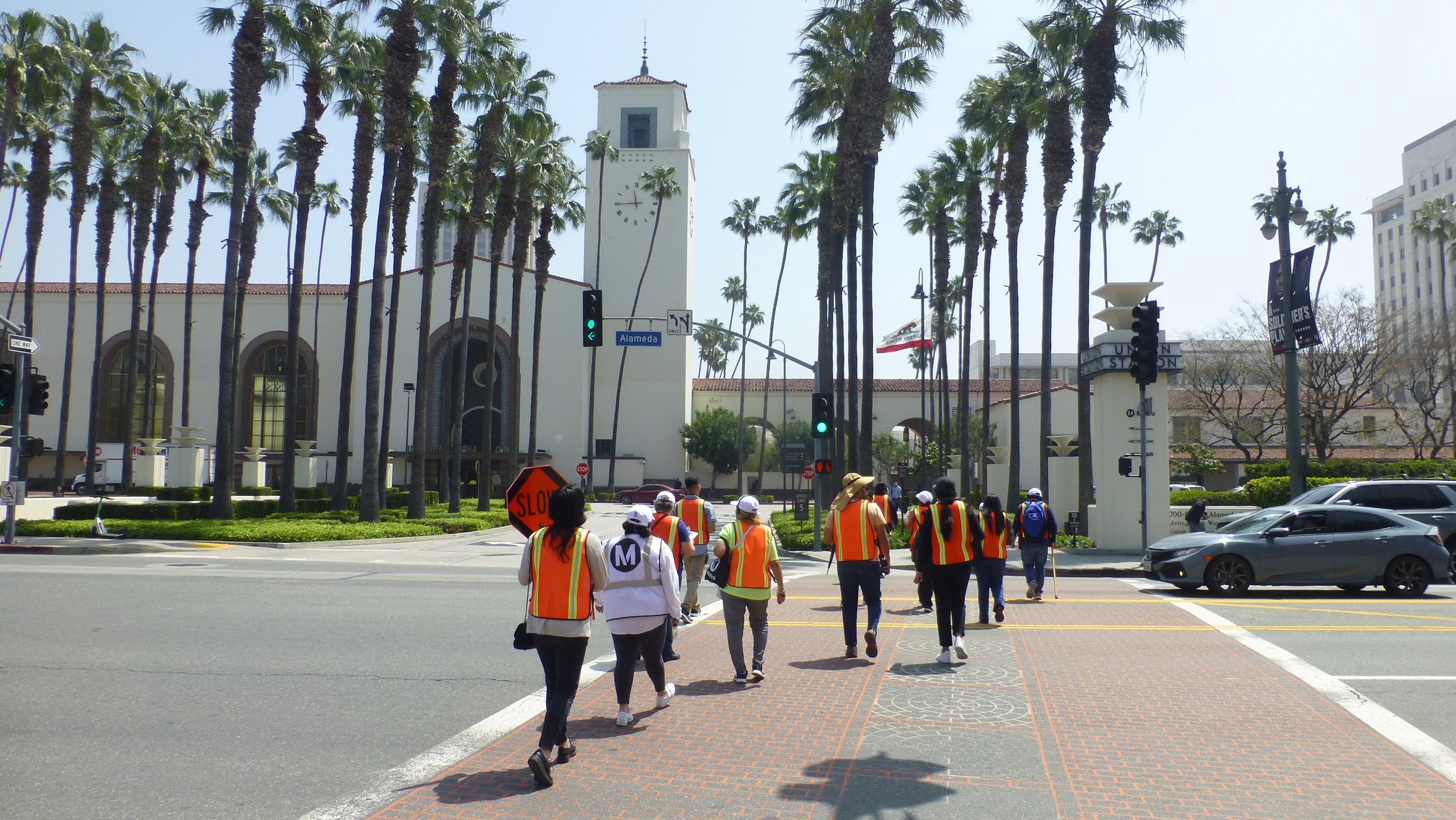 Alameda PSR Project Walk-CBO group participants in action walking towards LAUS entrance.JPG