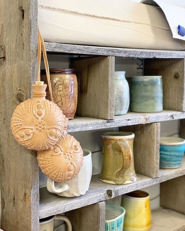 Love these little ceramic flasks made by Joan Arrizabalaga hanging around the studio. Lots of fun things around here. Remember, masks are required, but we are open. We don&rsquo;t have regular hours, so we&rsquo;re never really open anyway, but never